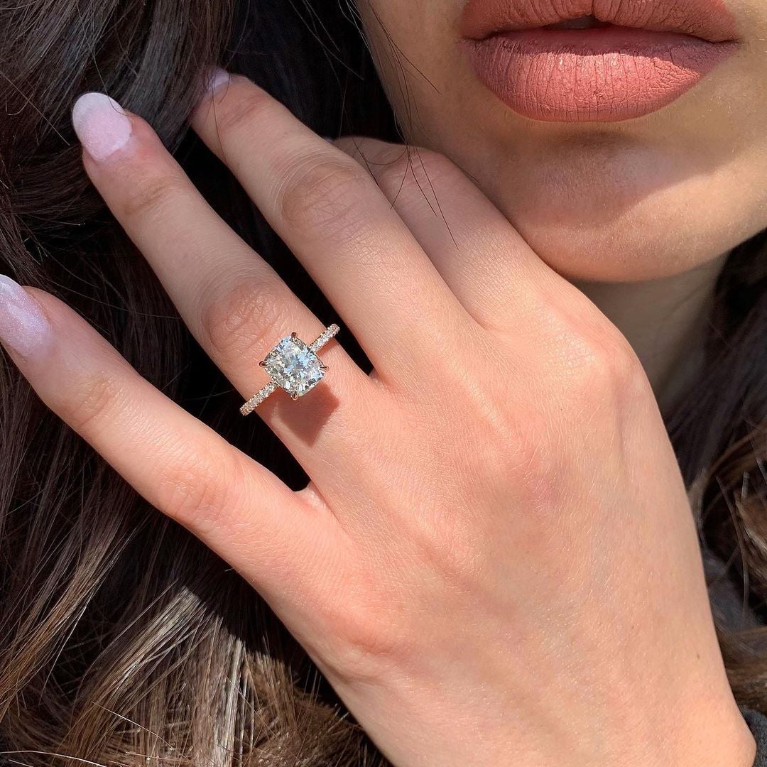 1.80CT Cushion Pave Moissanite Diamond Hidden Halo Engagement Ring