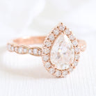 1.50CT Pear Halo Moissanite Diamond Vintage Pave Engagement Ring For Women