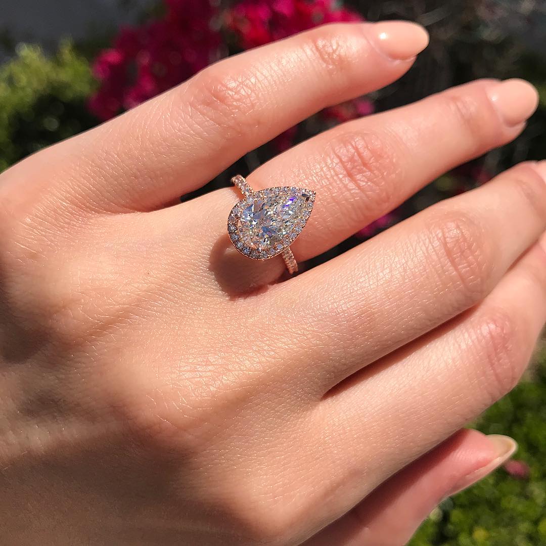 2.10CT Pear Pave Moissanite Diamond Halo Engagement Ring For Her