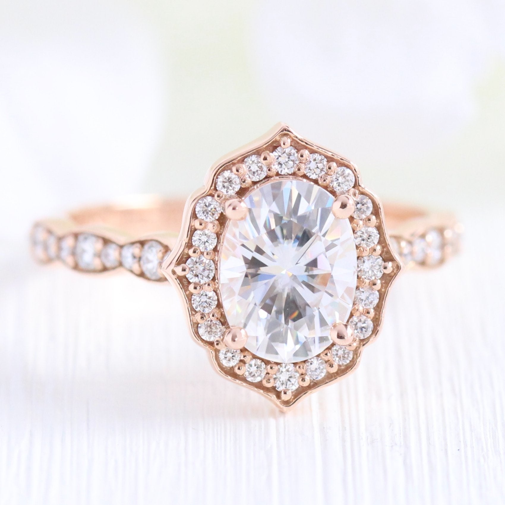 Moissanite wedding jewelry for garden wedding