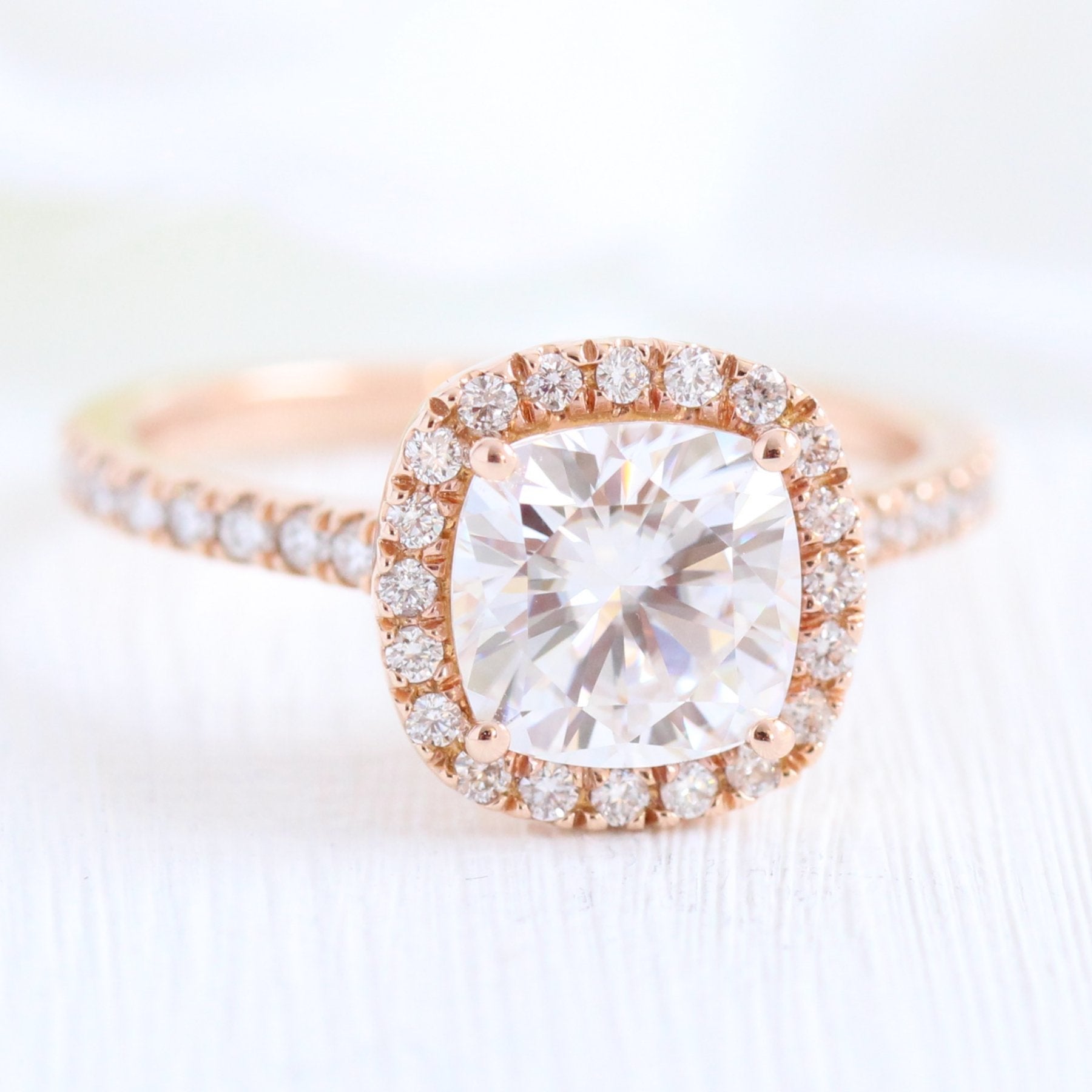 1.65CT Cathedral Set Cushion Halo Moissanite Diamond Engagement Ring
