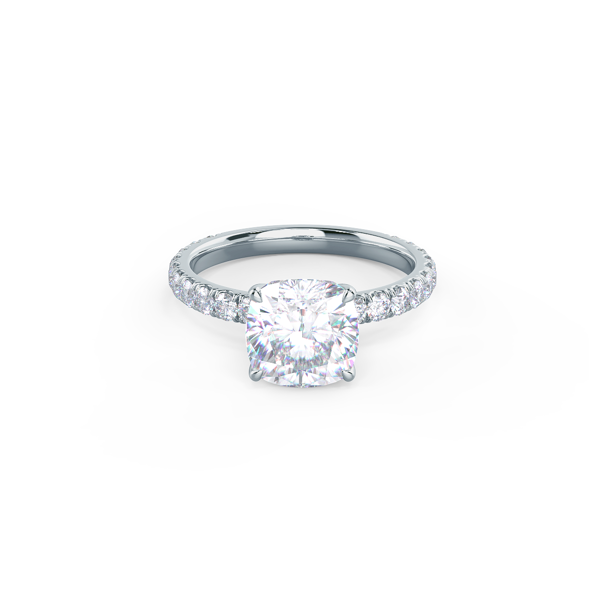 1.75CT Cushion Pave Moissanite Diamond Four Prong Engagement Ring