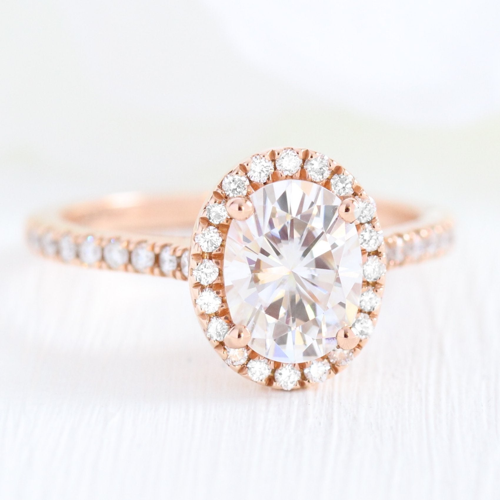 1.50CT Cathedral Set Oval Pave Diamond Moissanite Halo Engagement Ring