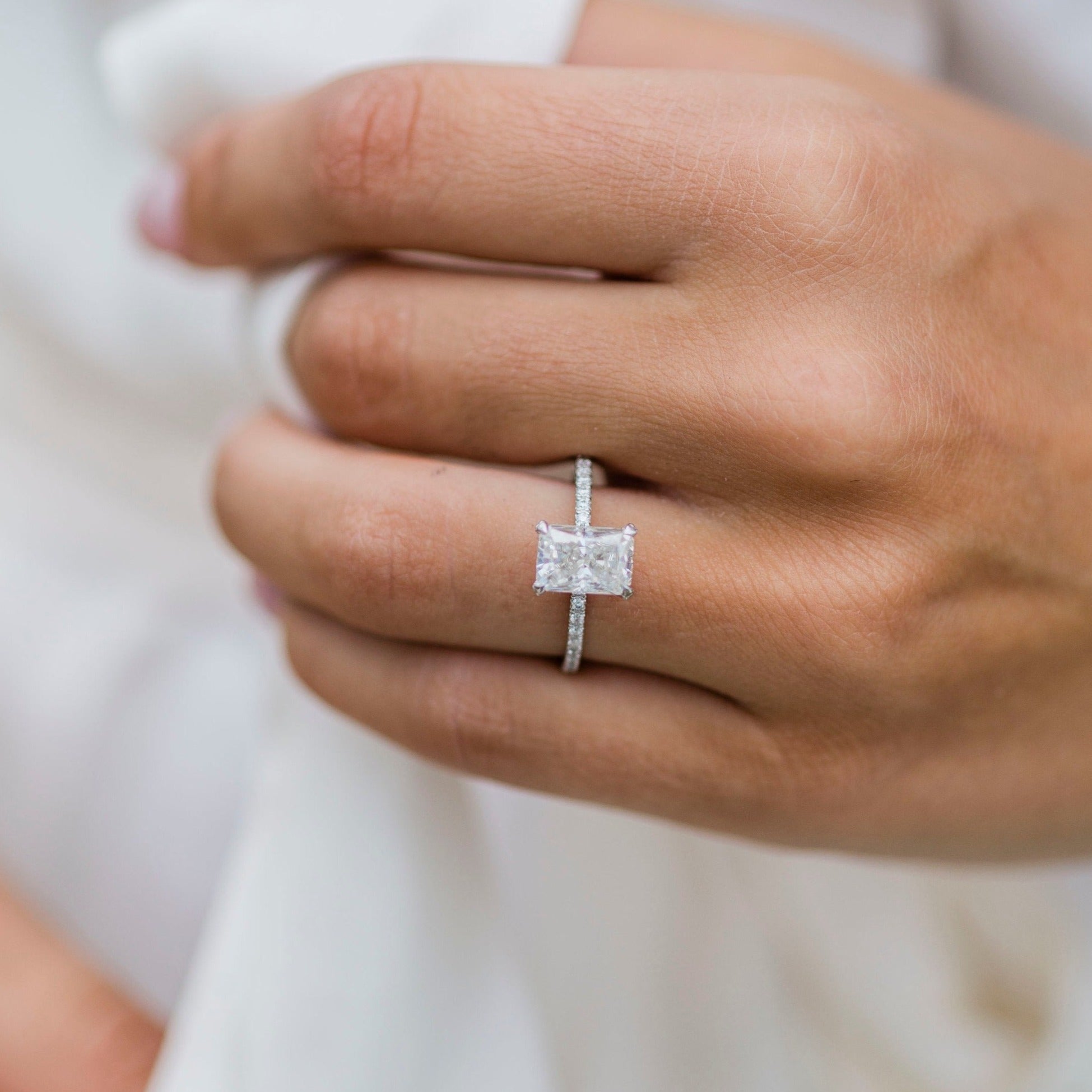 2.0CT Radiant Hidden Halo Moissanite Diamond Pave Engagement Ring