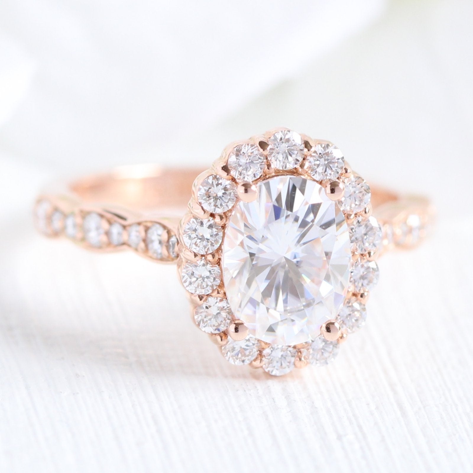 1.50CT Oval Halo Moissanite Diamond Vintage Pave Engagement Ring In Solid Gold