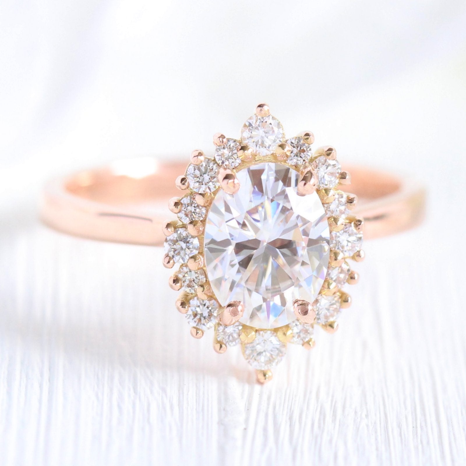 1.50CT Oval Halo Moissanite Diamond Solitaire Engagement Ring In Solid Gold