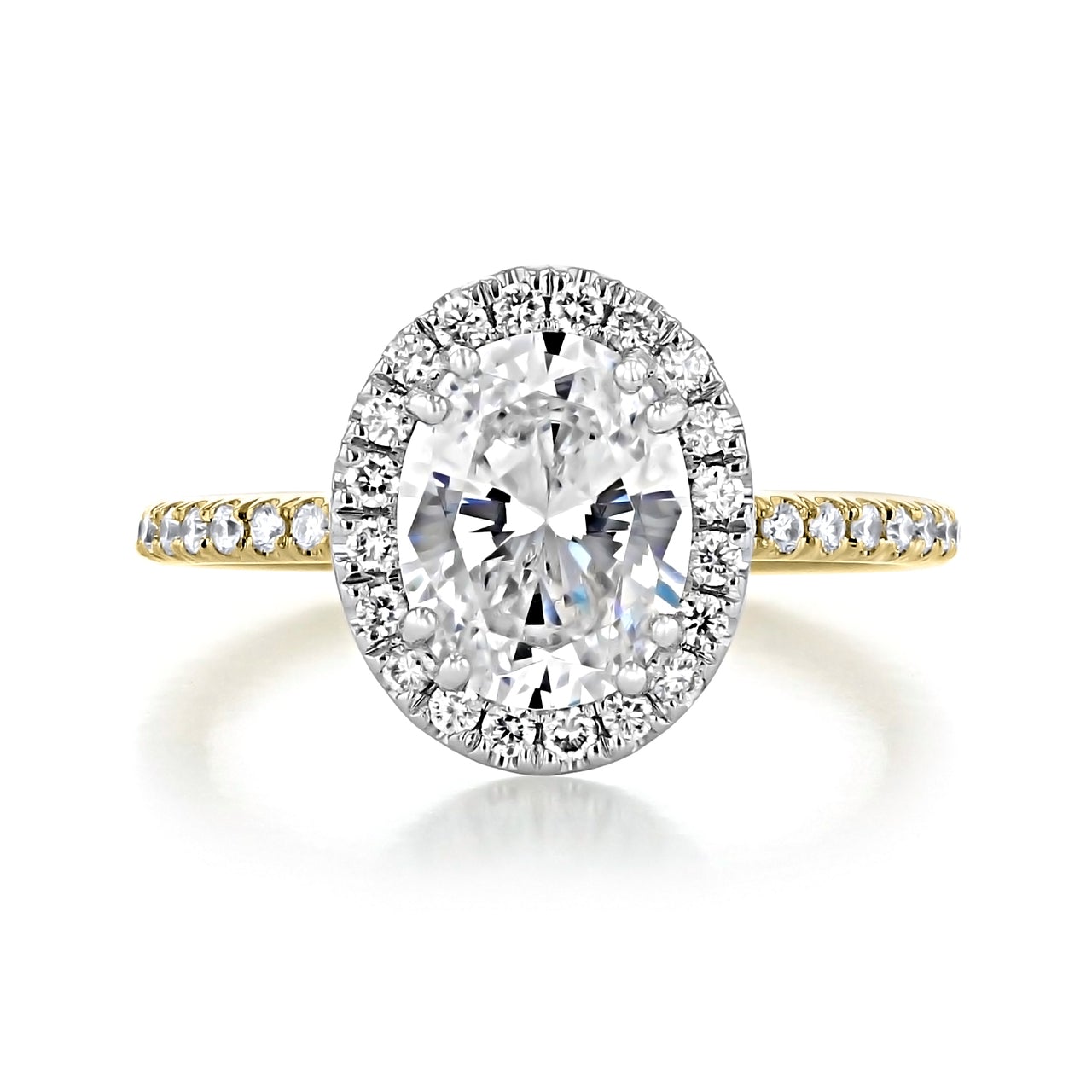 1.93CT Oval Halo Moissanite Diamond Two Tone Engagement Ring