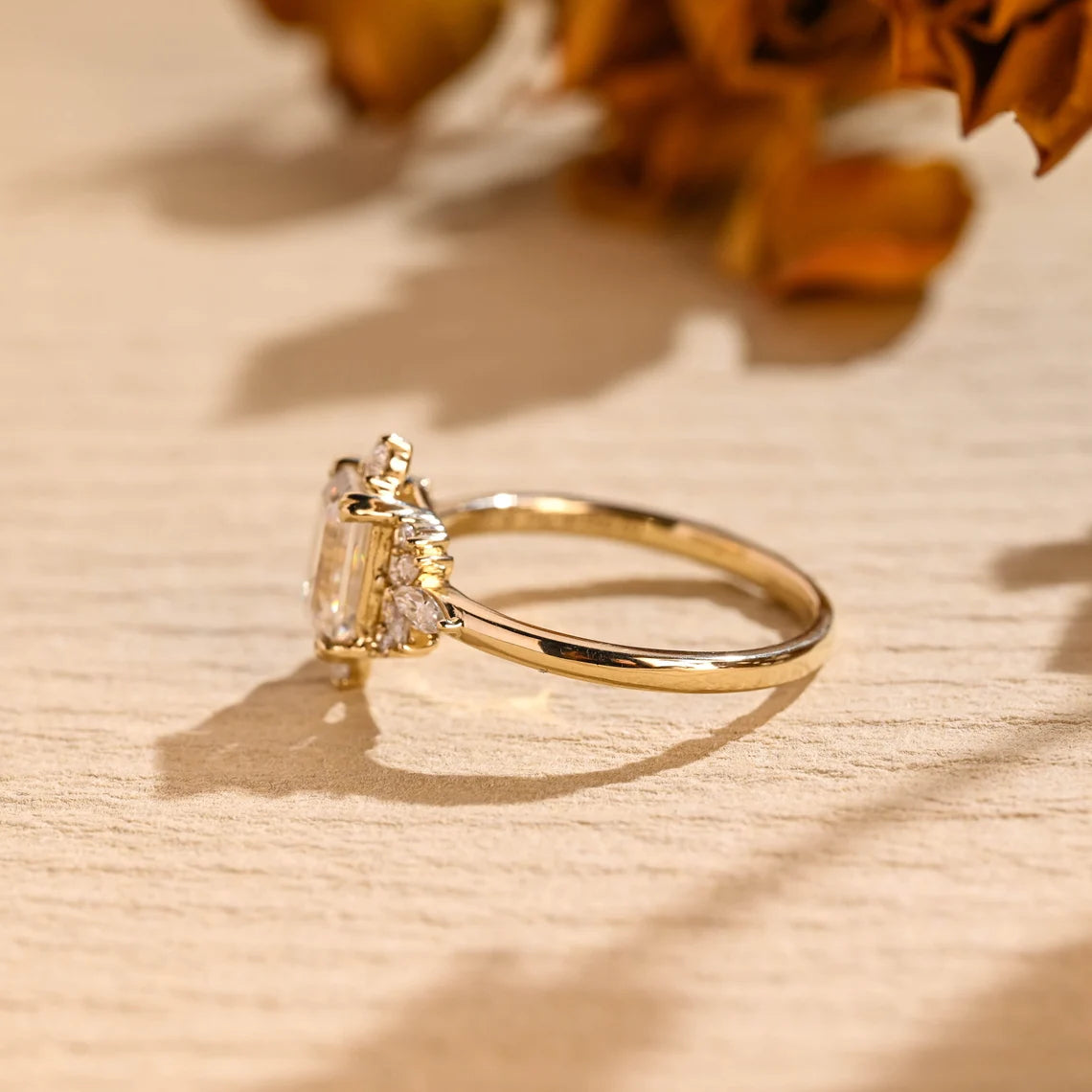 1 Carat Emerald Moissanite Engagement Ring