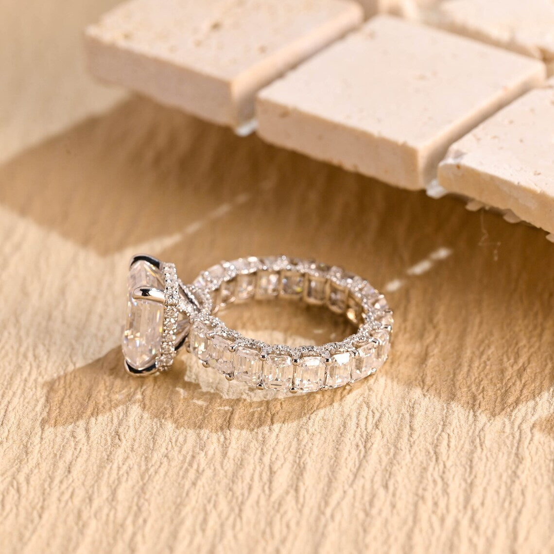 1 Carat Emerald Moissanite Engagement Ring