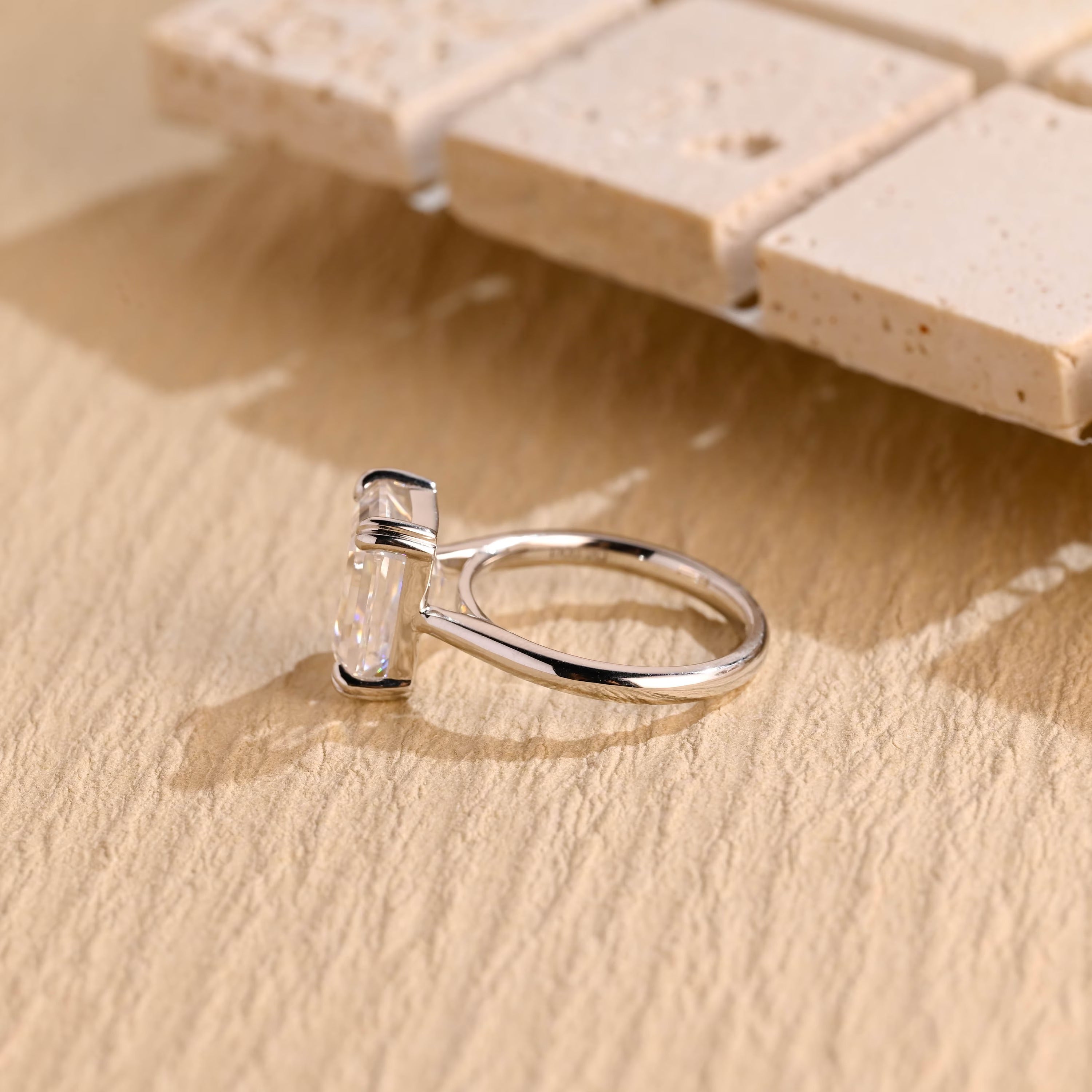 1 Carat Emerald Cut Moissanite Ring