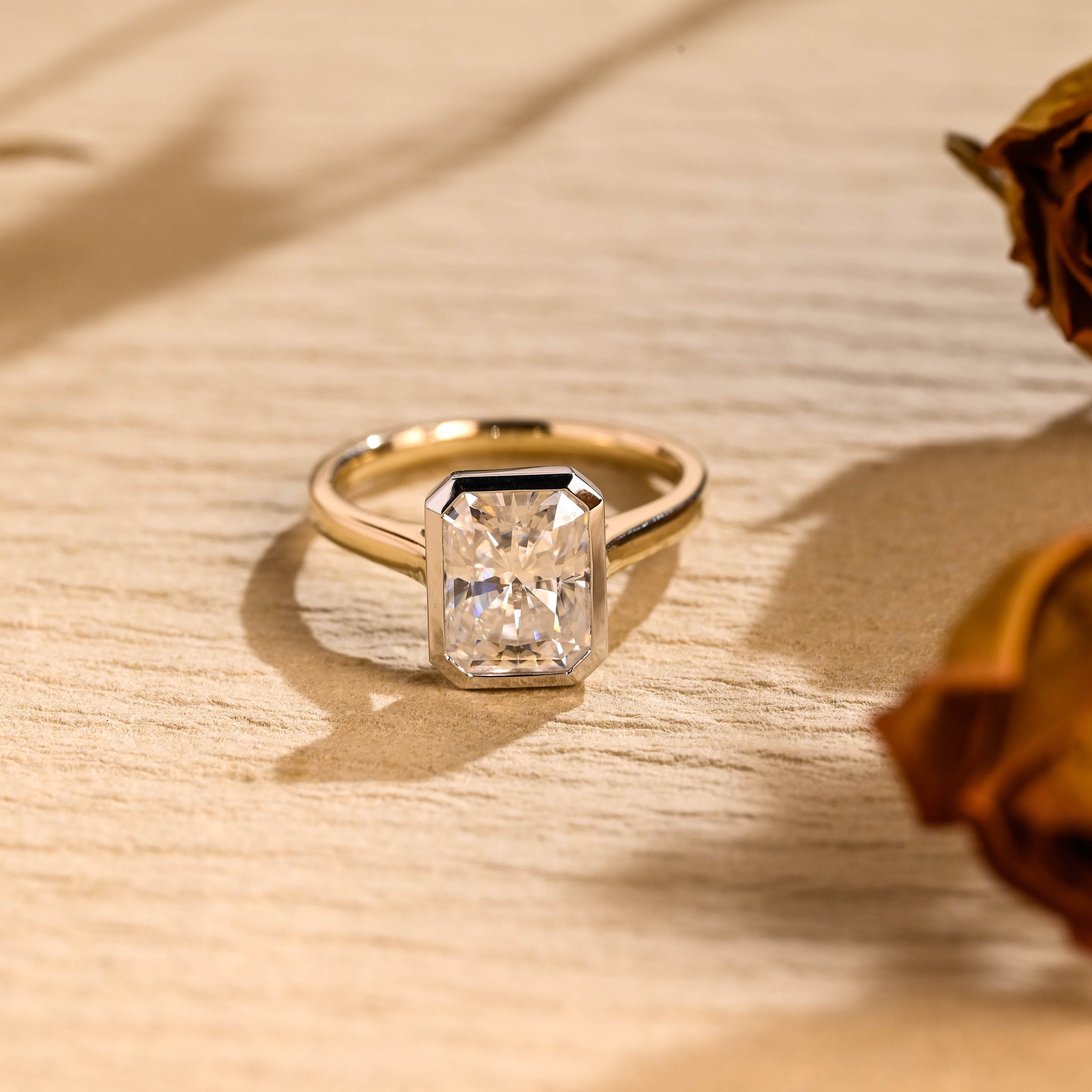 radiant cut bezel moissanite engagement ring