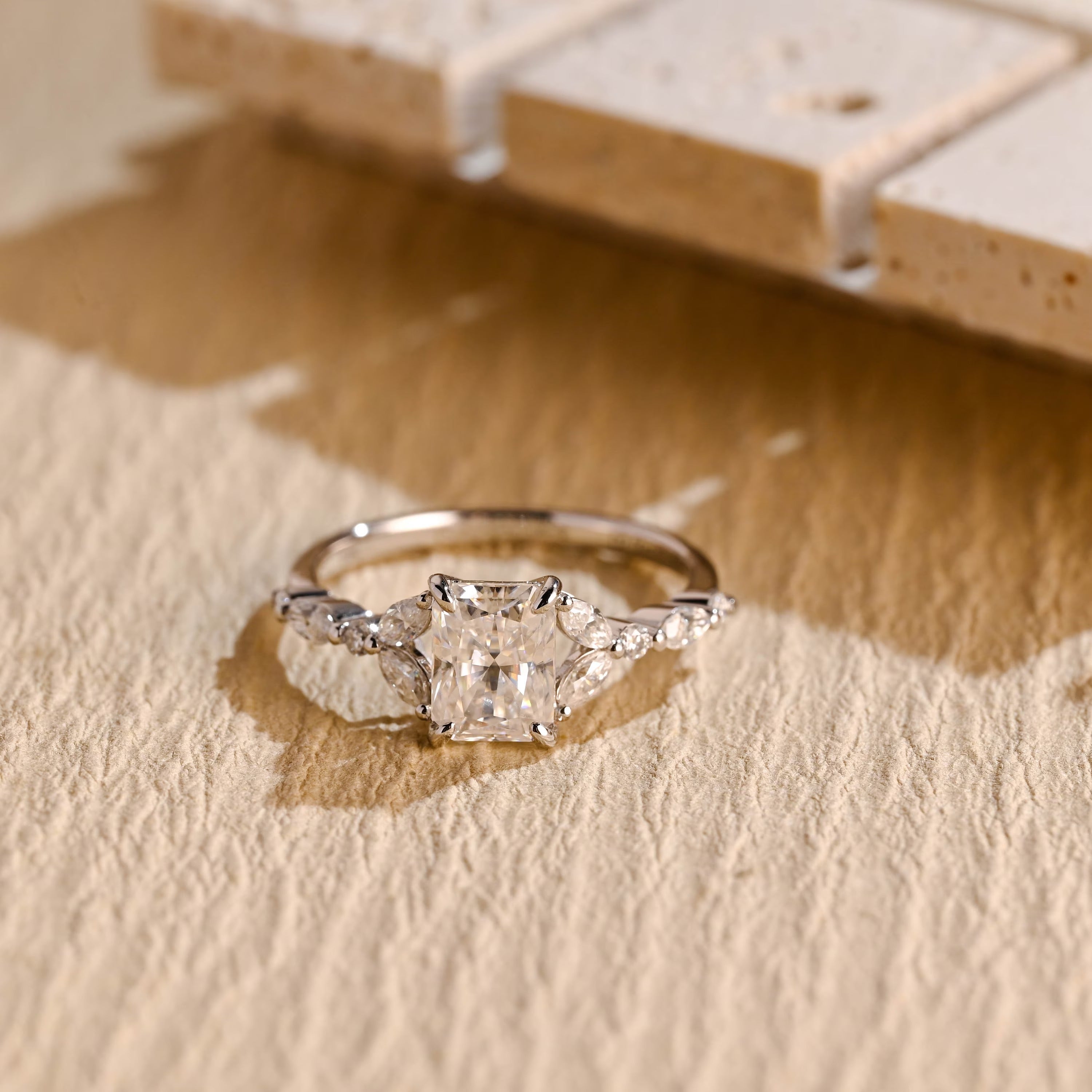 radiant cut cluster moissanite engagement ring