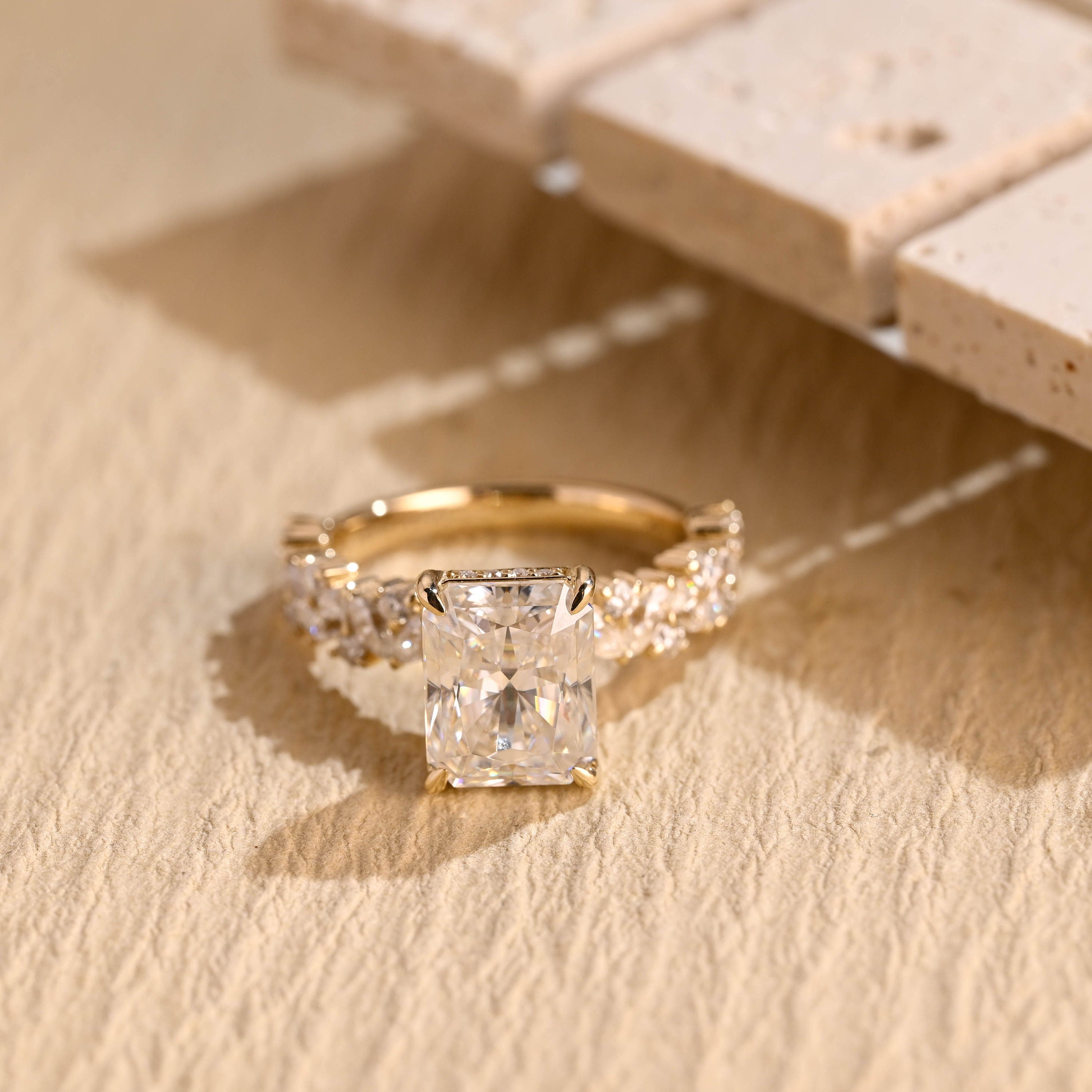 radiant cut cluster moissanite engagement ring