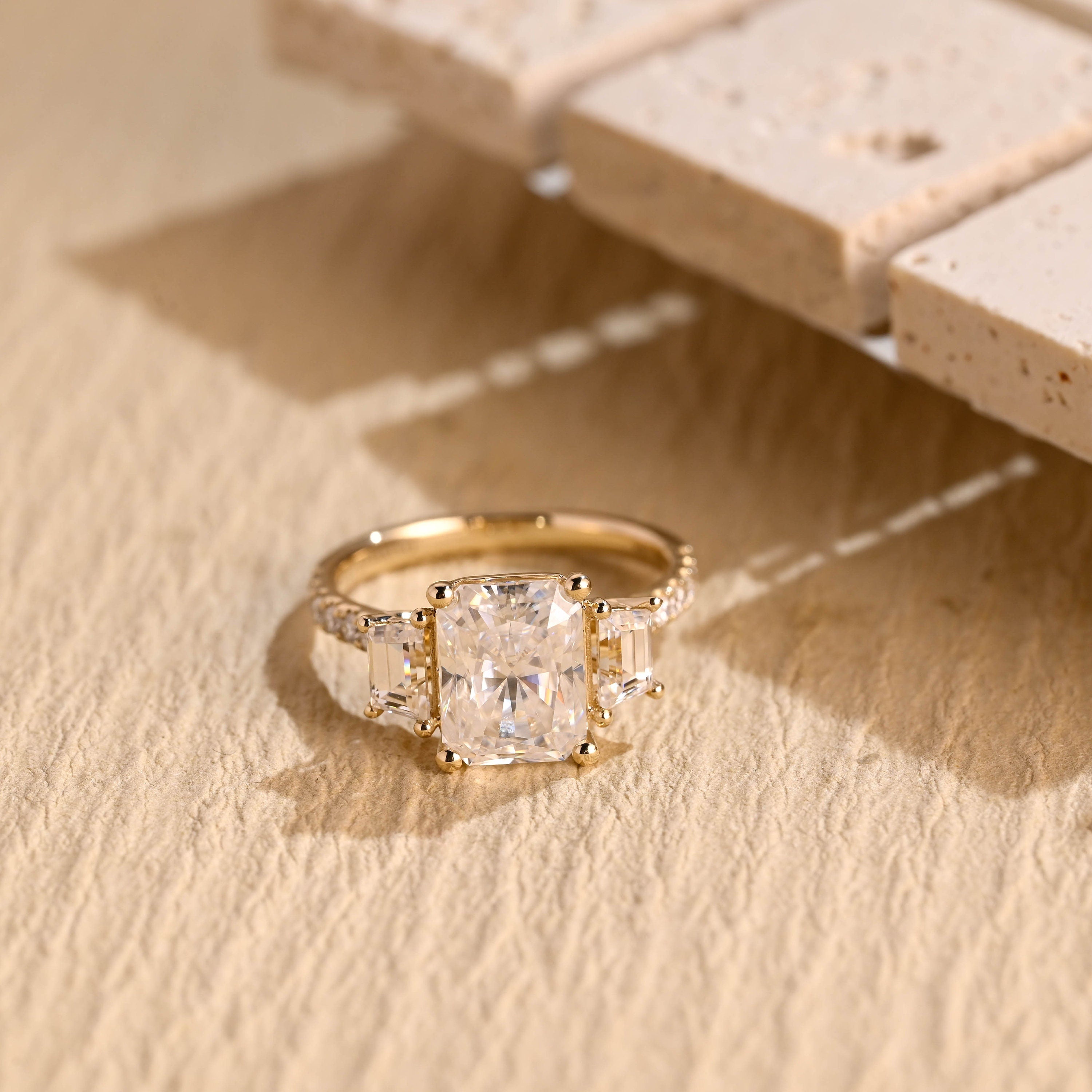radiant cut cluster moissanite engagement ring