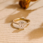 radiant cut hidden halo moissanite engagement ring