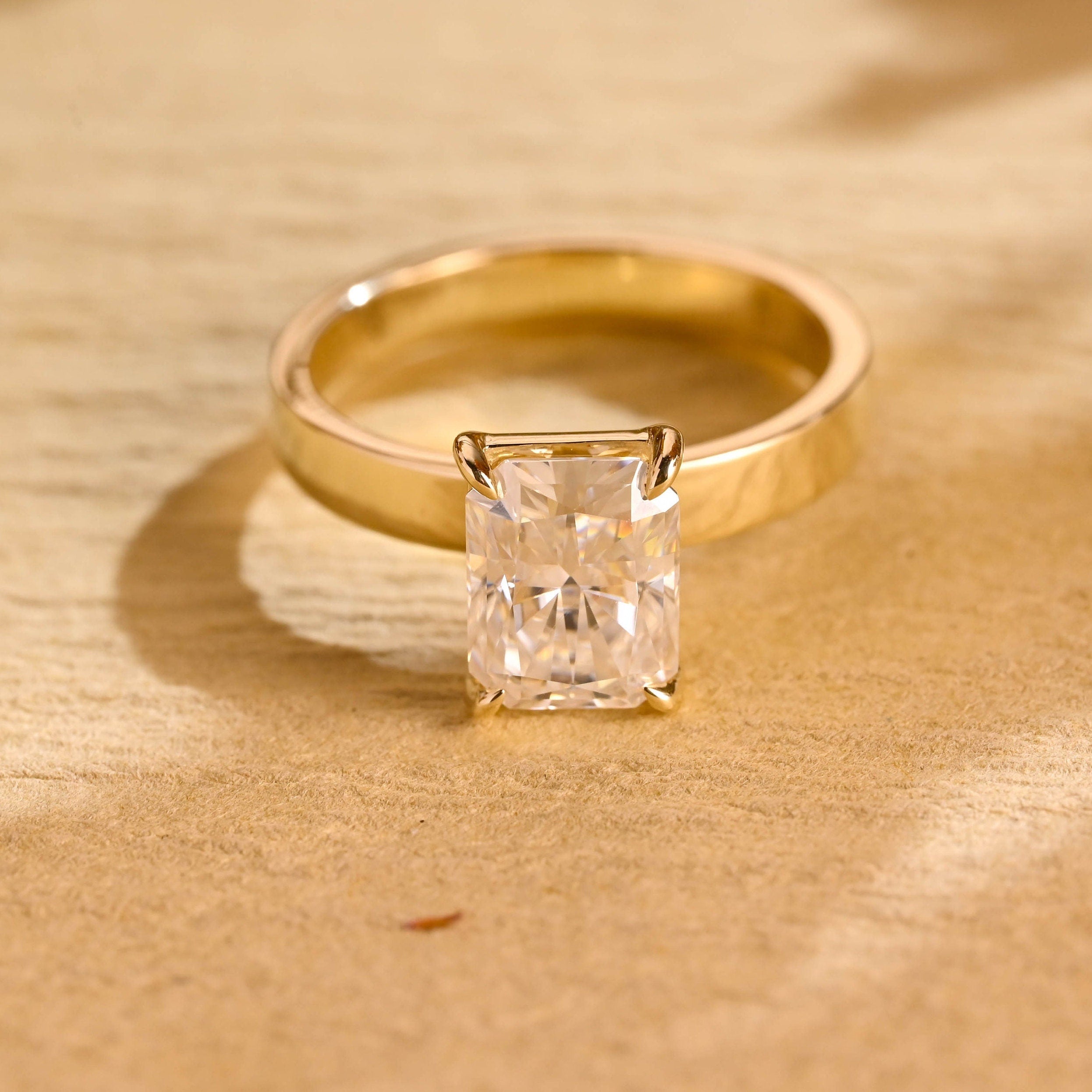 radiant cut moissanite solitaire ring