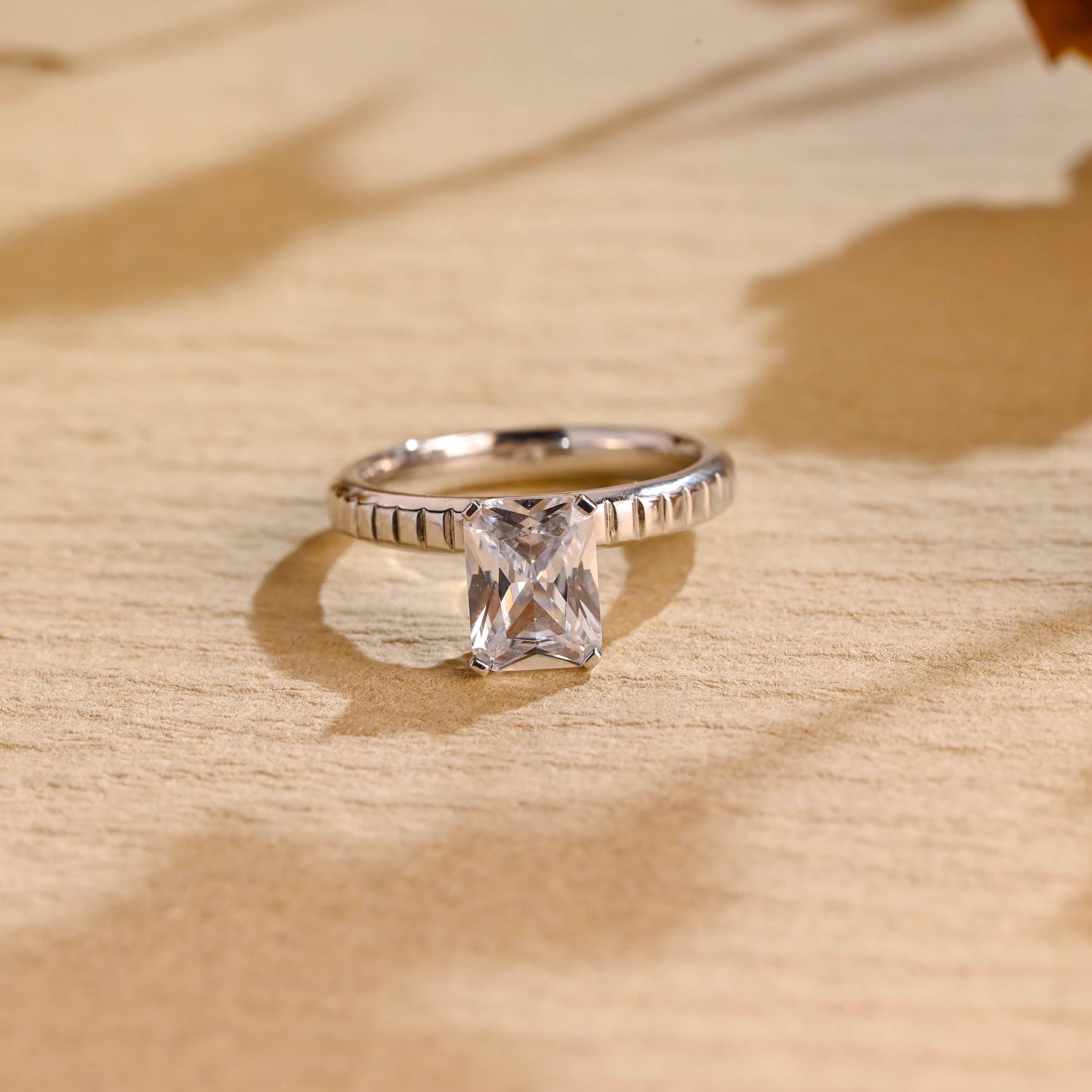 radiant cut moissanite solitaire engagement ring