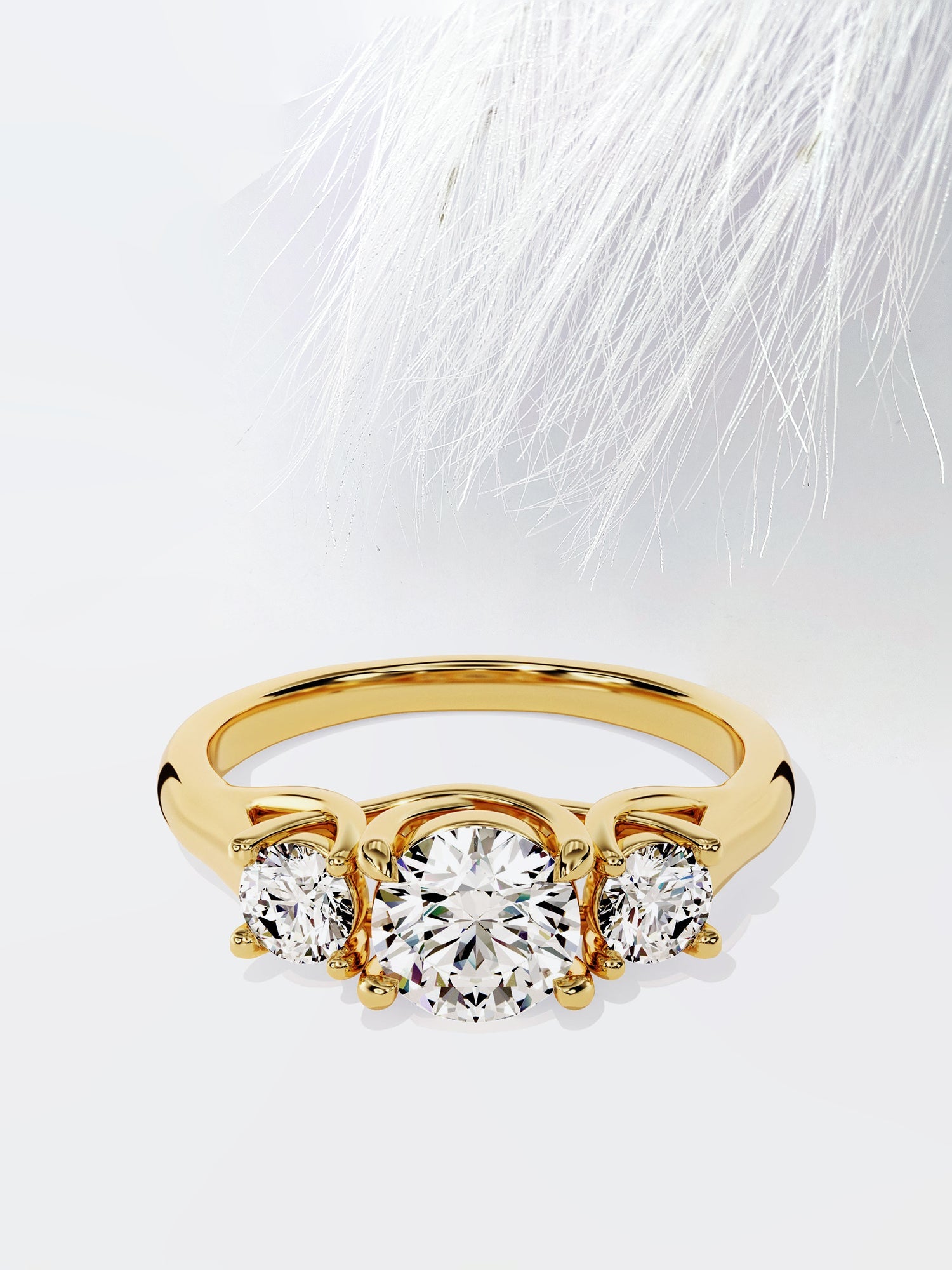 Round Cut Moissanite Three Stone Diamond Engagement Ring