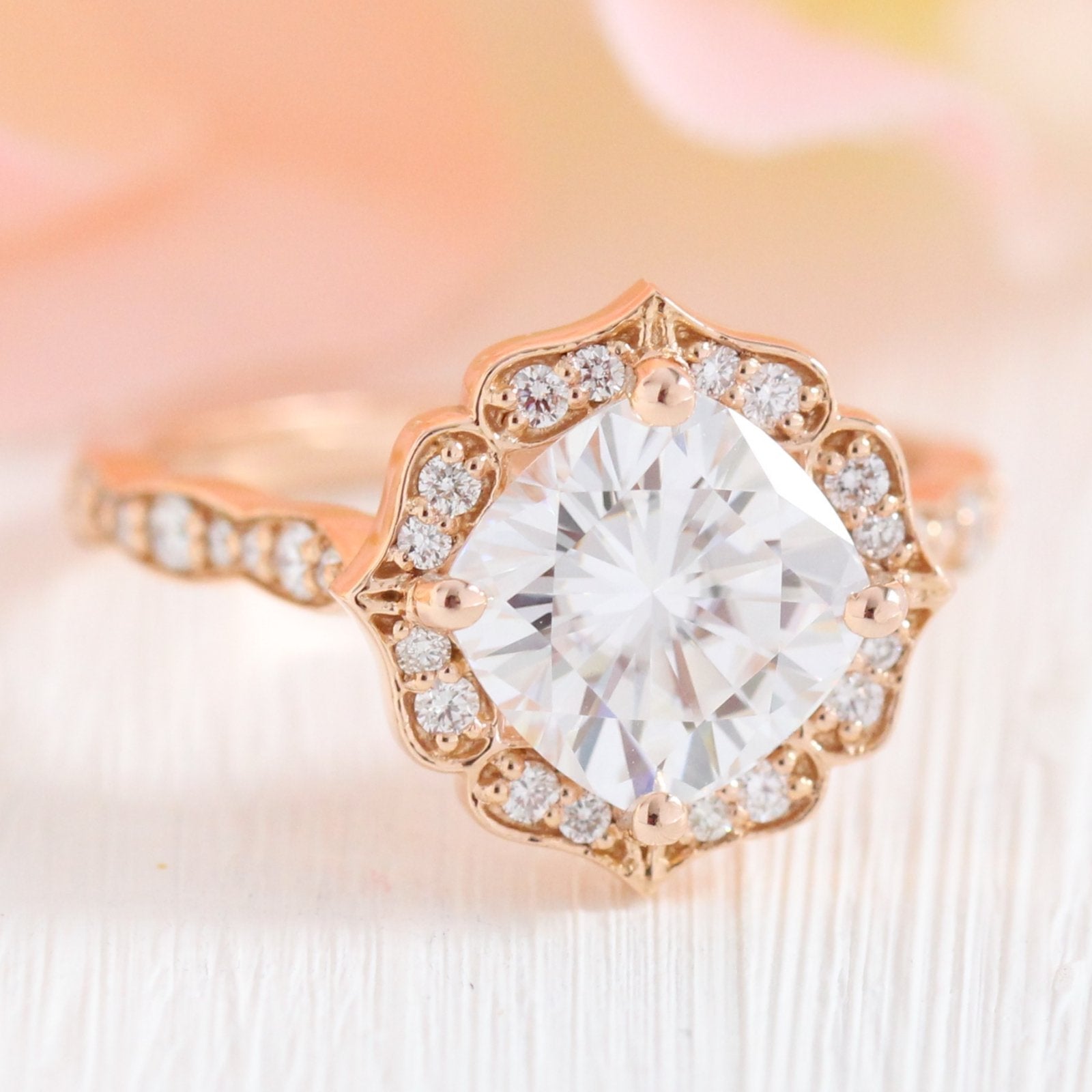 2.30CT Cushion Vintage Halo Moissanite Diamond Engagement Ring For Women