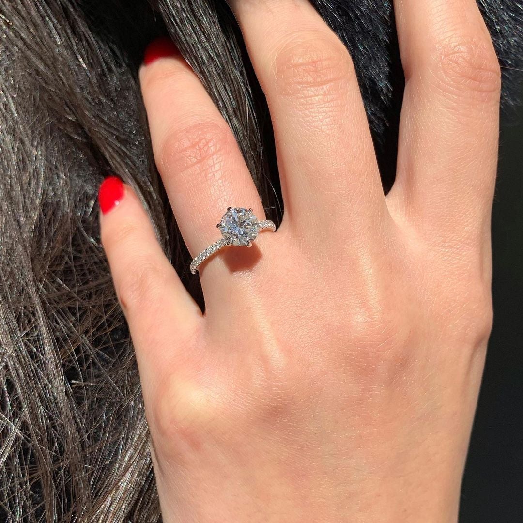1.20CT Round Six Prong Moissanite Diamond Pave Engagement Ring