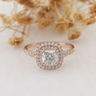 1.0CT Cushion Cut Double Halo Moissanite Diamond Engagement Ring