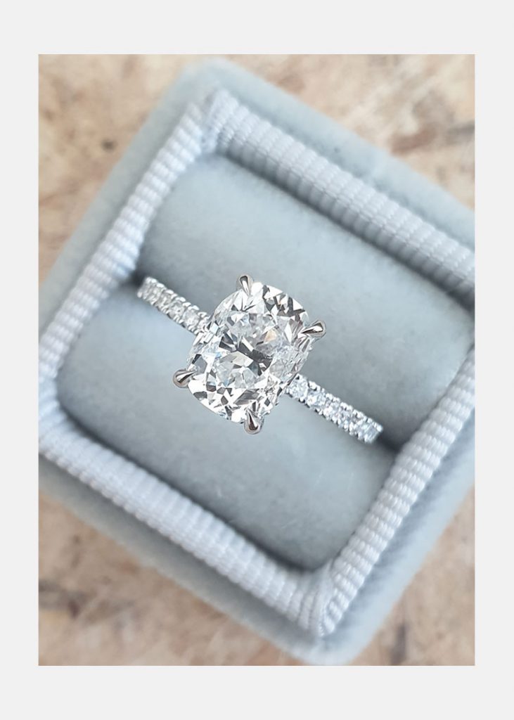 1.70ct Cushion Cut Moissanite Hidden Halo Engagement Ring