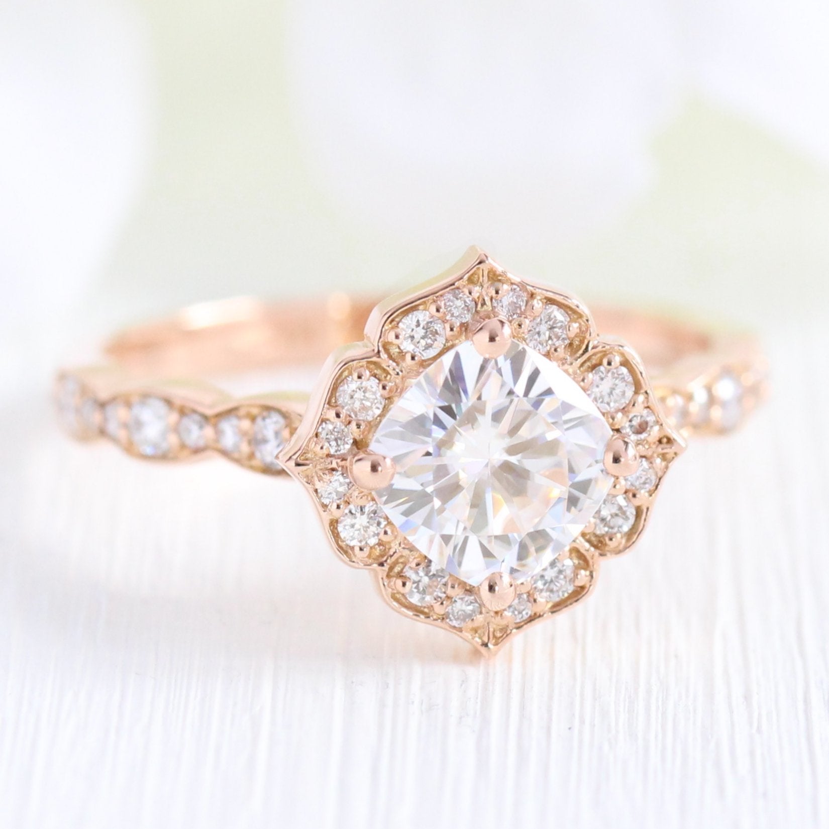 1.0CT Cushion Vintage Pave Moissanite Diamond Engagement Ring For Women