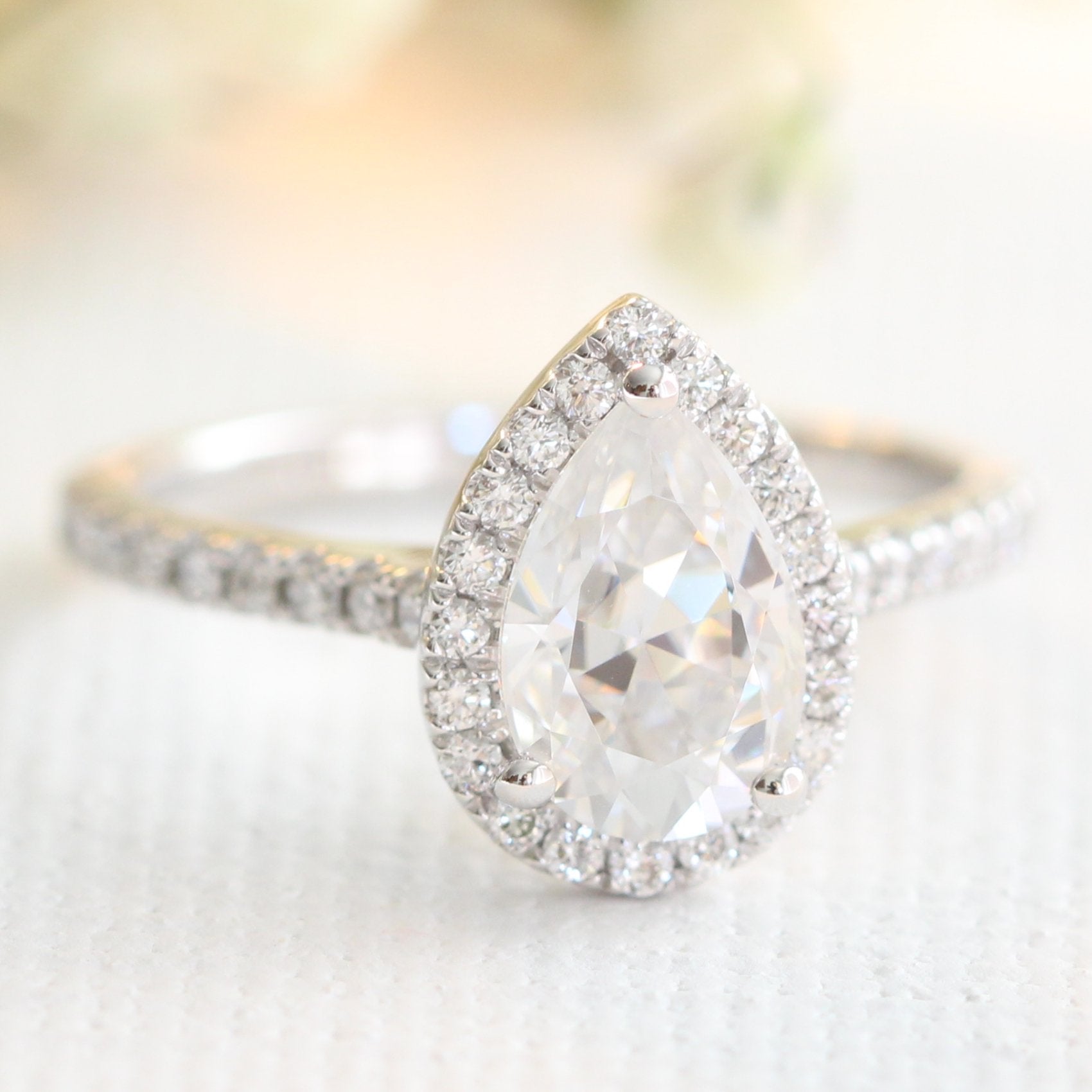 1.50CT Pear Pave Moissanite Diamond Halo Engagement Ring For Her