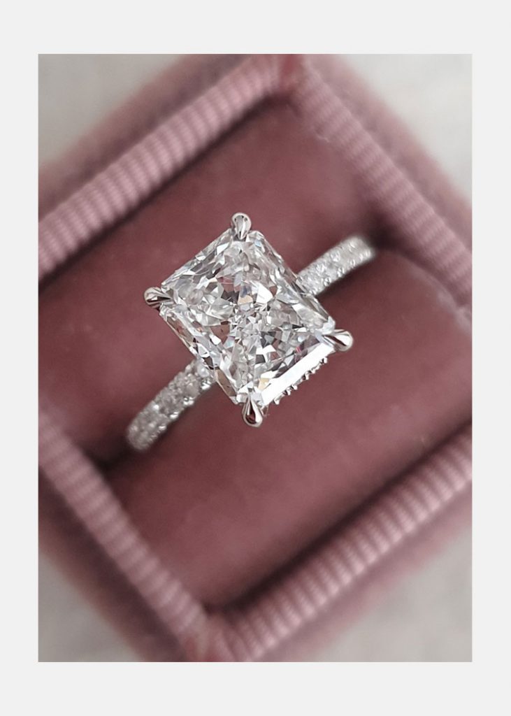 two st2.0ct Radiant Pave Moissanite Diamond Hidden Halo Engagement Ringone moissanite ring