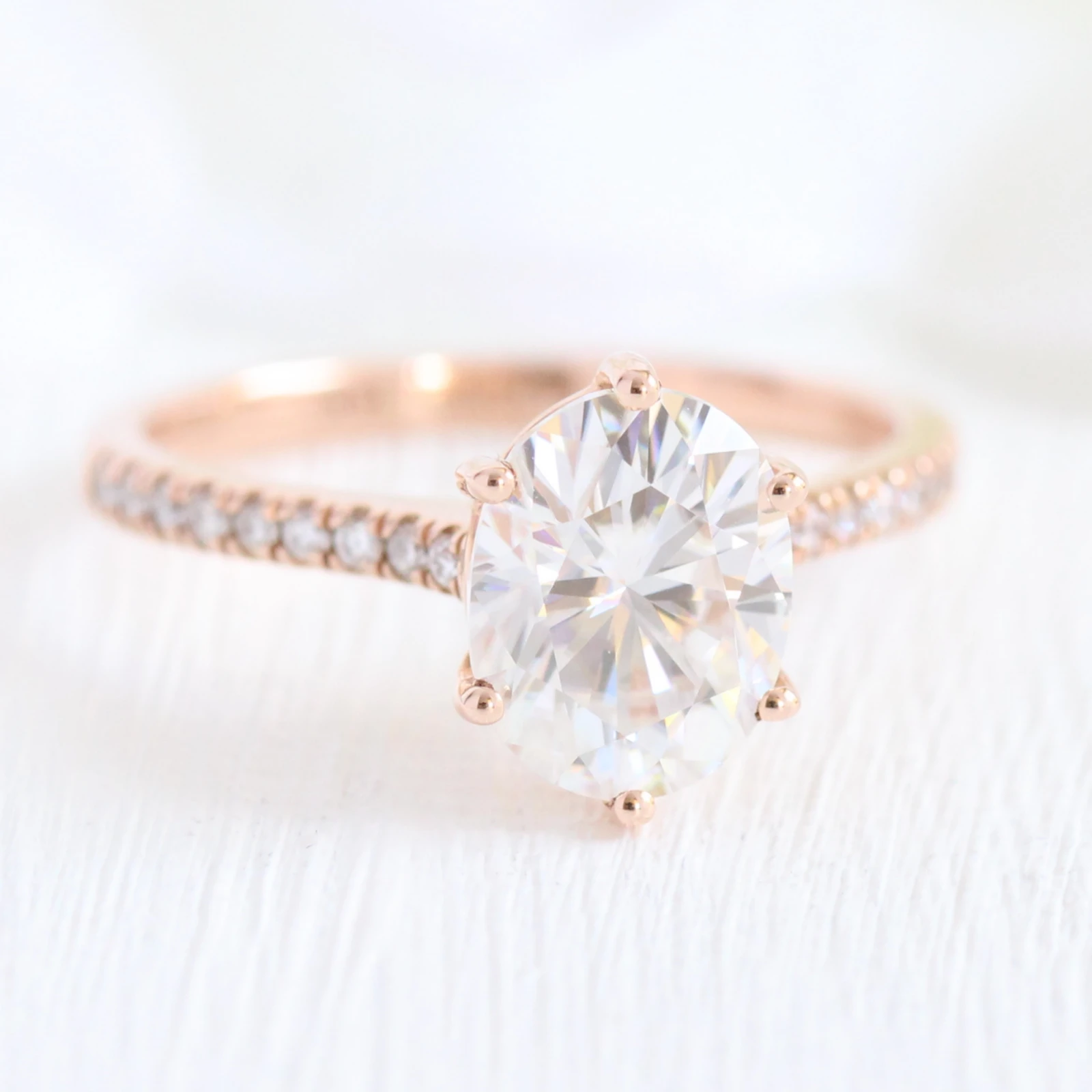 2.0CT Oval Pave Moissanite Diamond Six Prong Engagement Ring