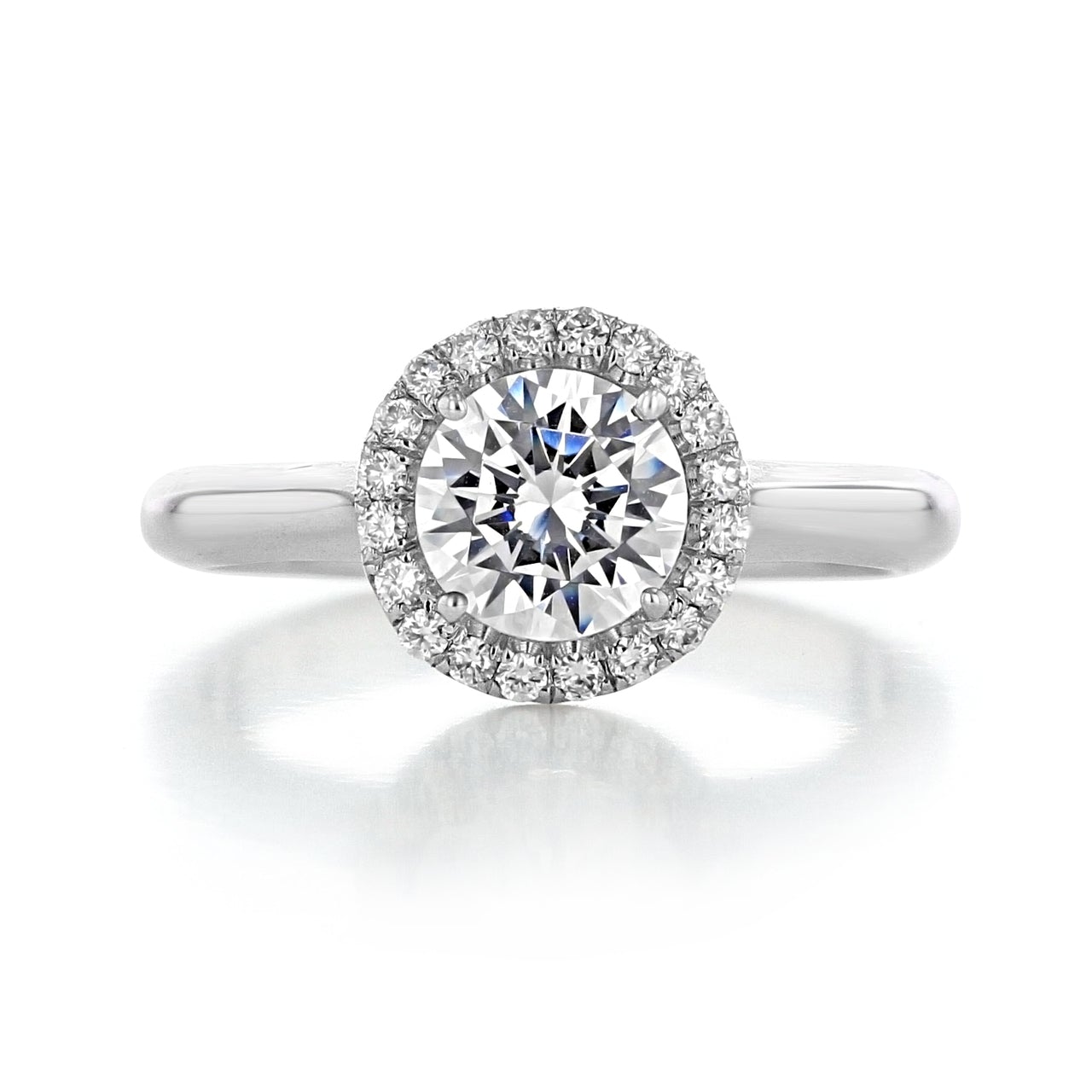 1.0CT Cathedral Set Round Moissanite Diamond Halo Engagement Ring