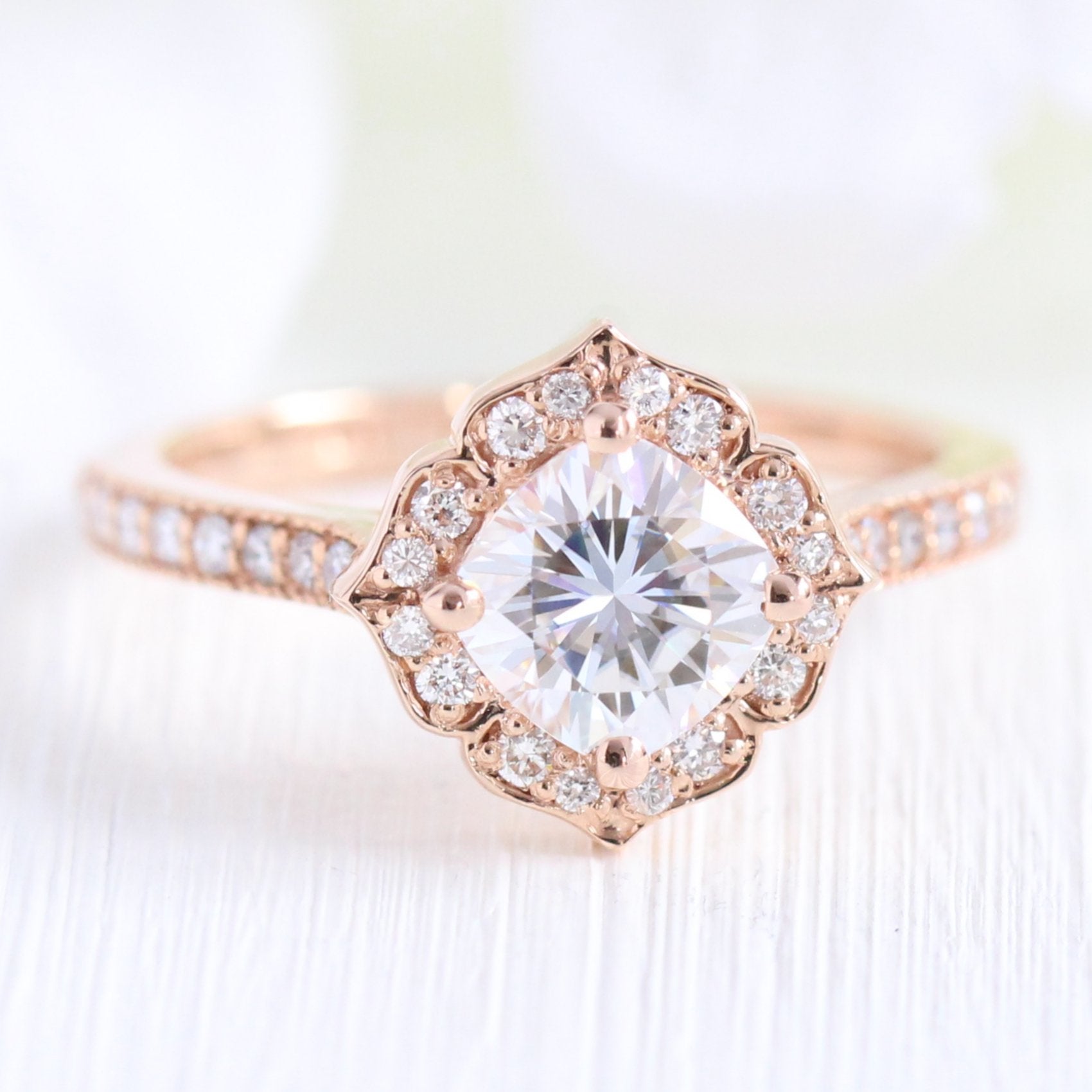 1.0CT Cushion Vintage Halo Moissanite Diamond Channel Set Engagement Ring For Her