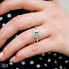 2.0CT Cushion Cut Moissanite Halo Diamond Engagement Ring