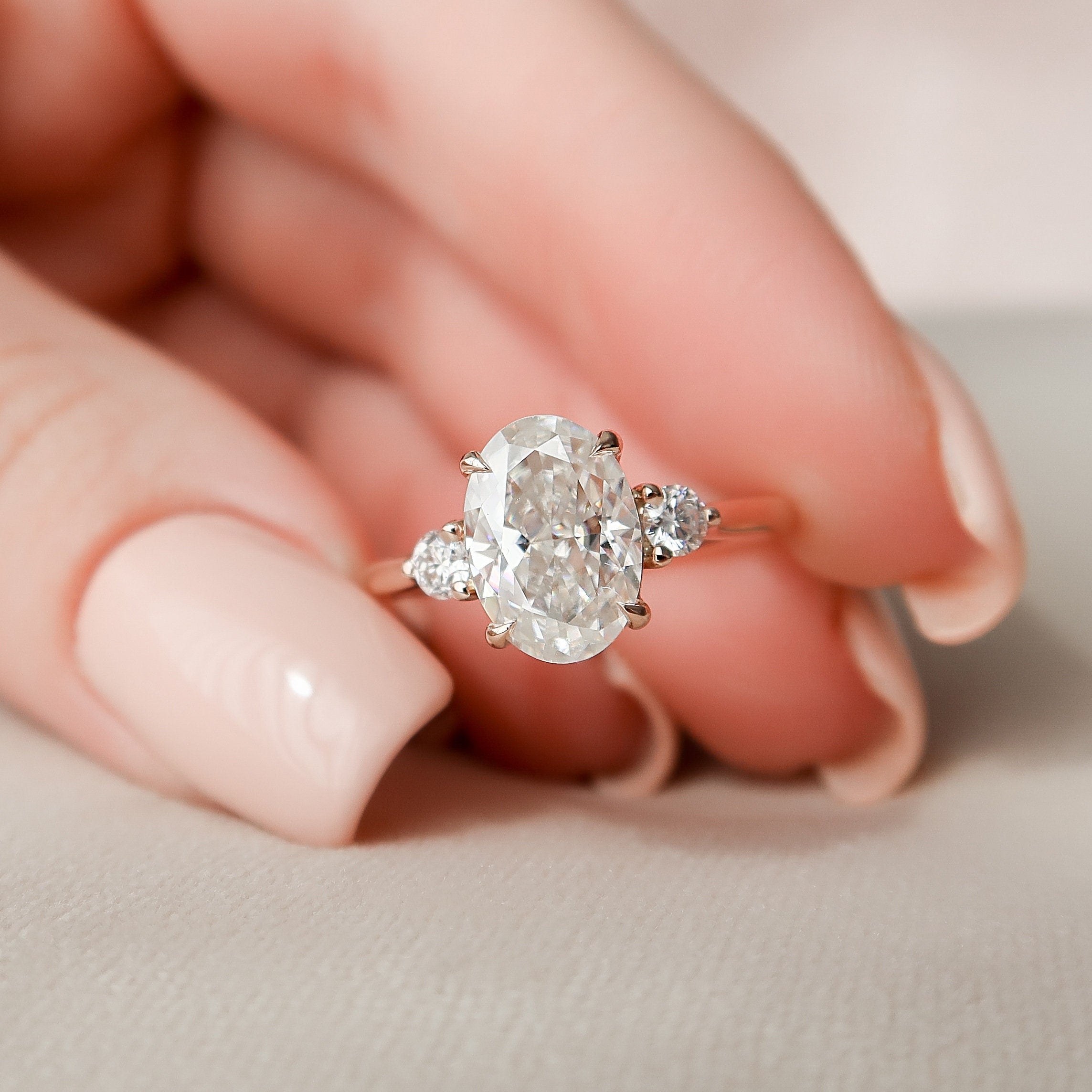 Elongated Oval Moissanite Engagement Ring