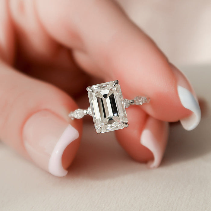 Emerald Cut Moissanite Engagement Ring