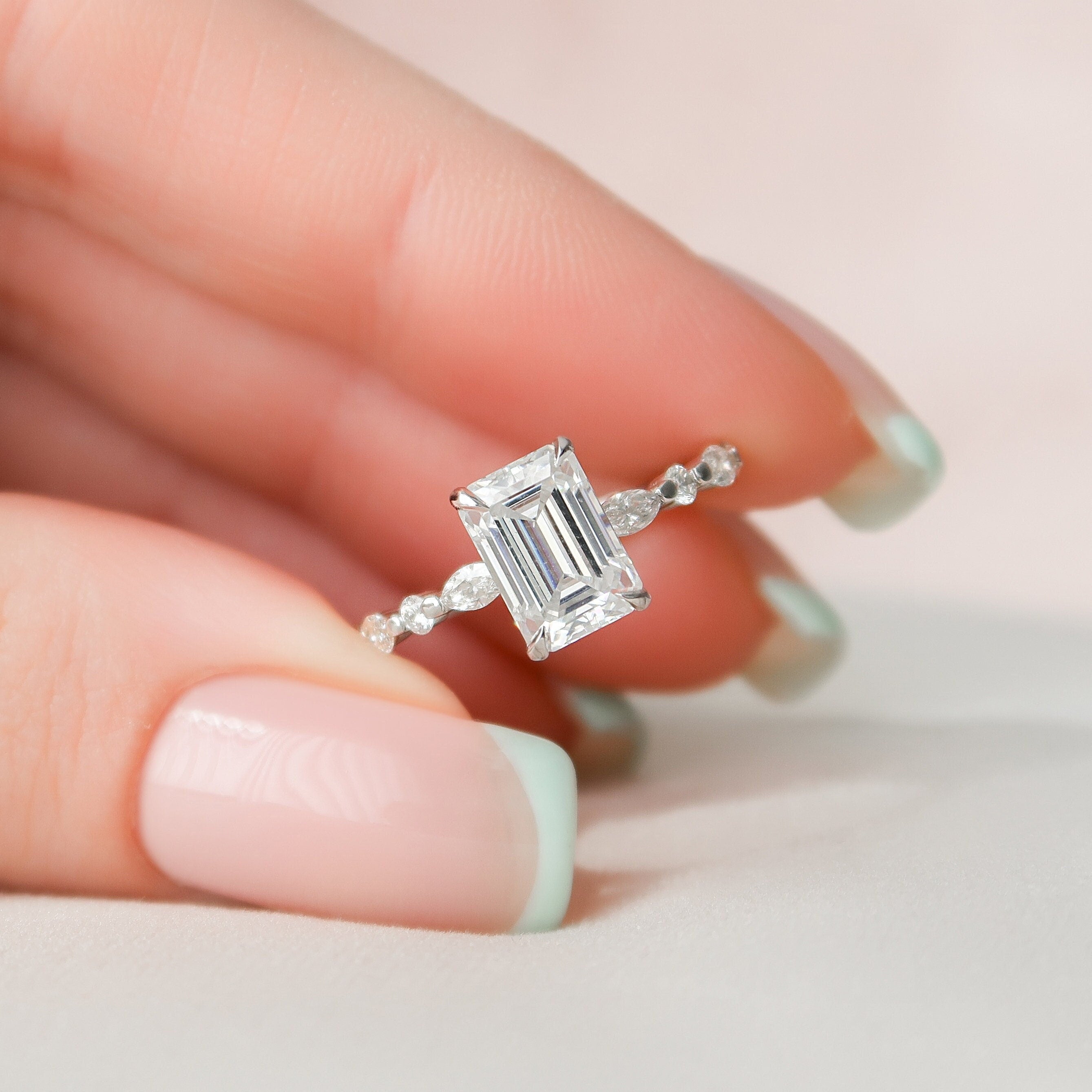 Emerald Cut Moissanite Ring