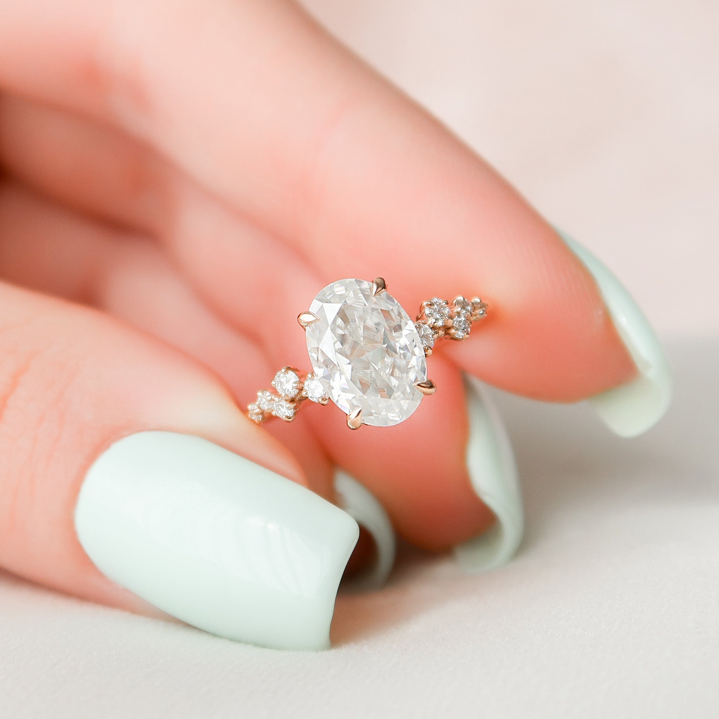 Oval Hidden Halo Moissanite Ring