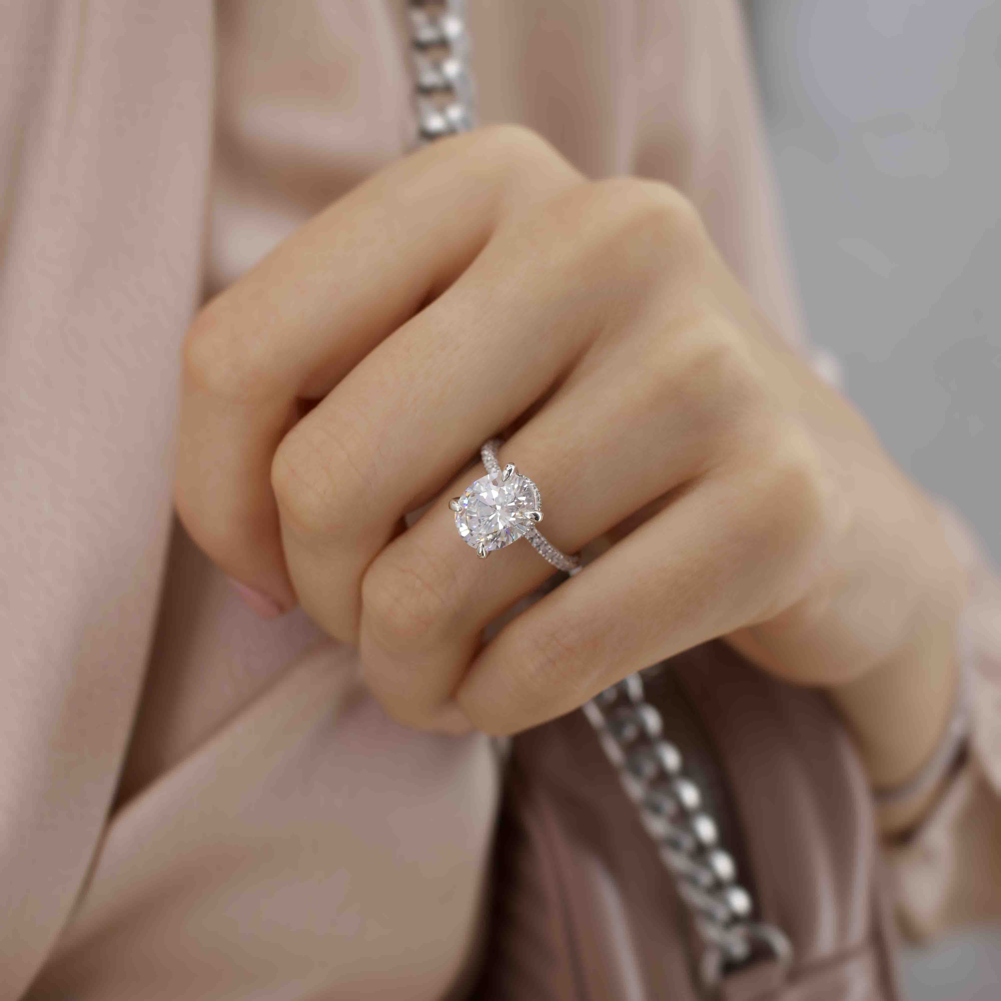 Oval Cut Moissanite Hidden Halo Ring