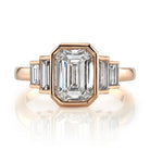 2.21ct Emerald Cut Bezel Moissanite Five Diamond Engagement Ring