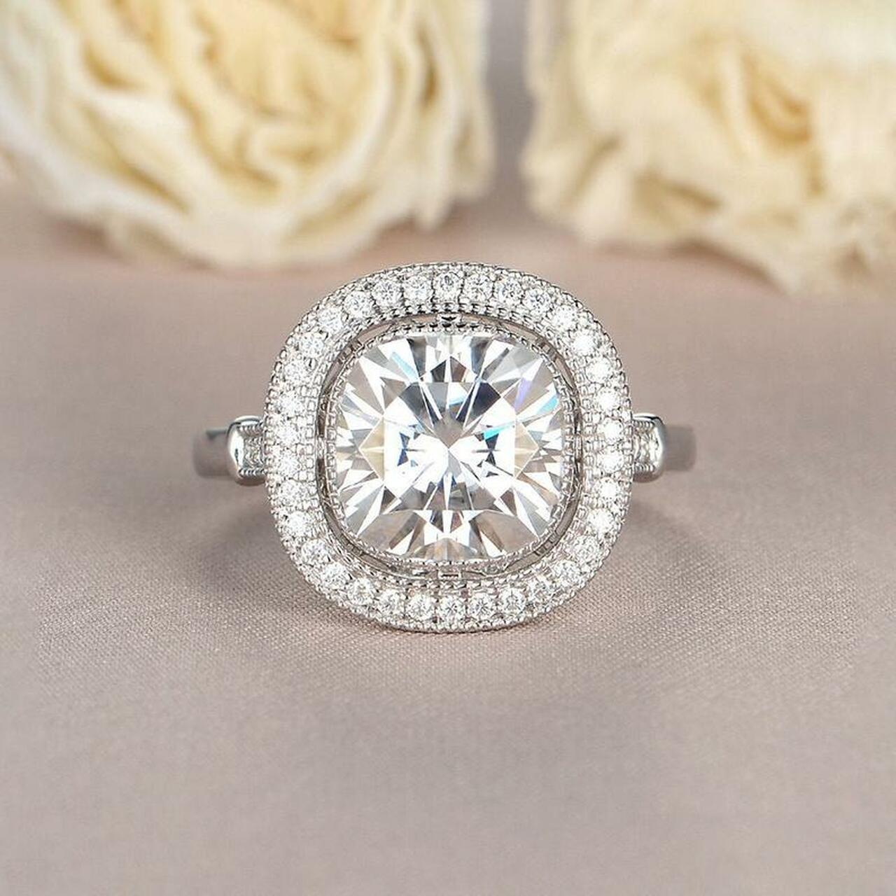 Cushion Cut Moissanite Ring