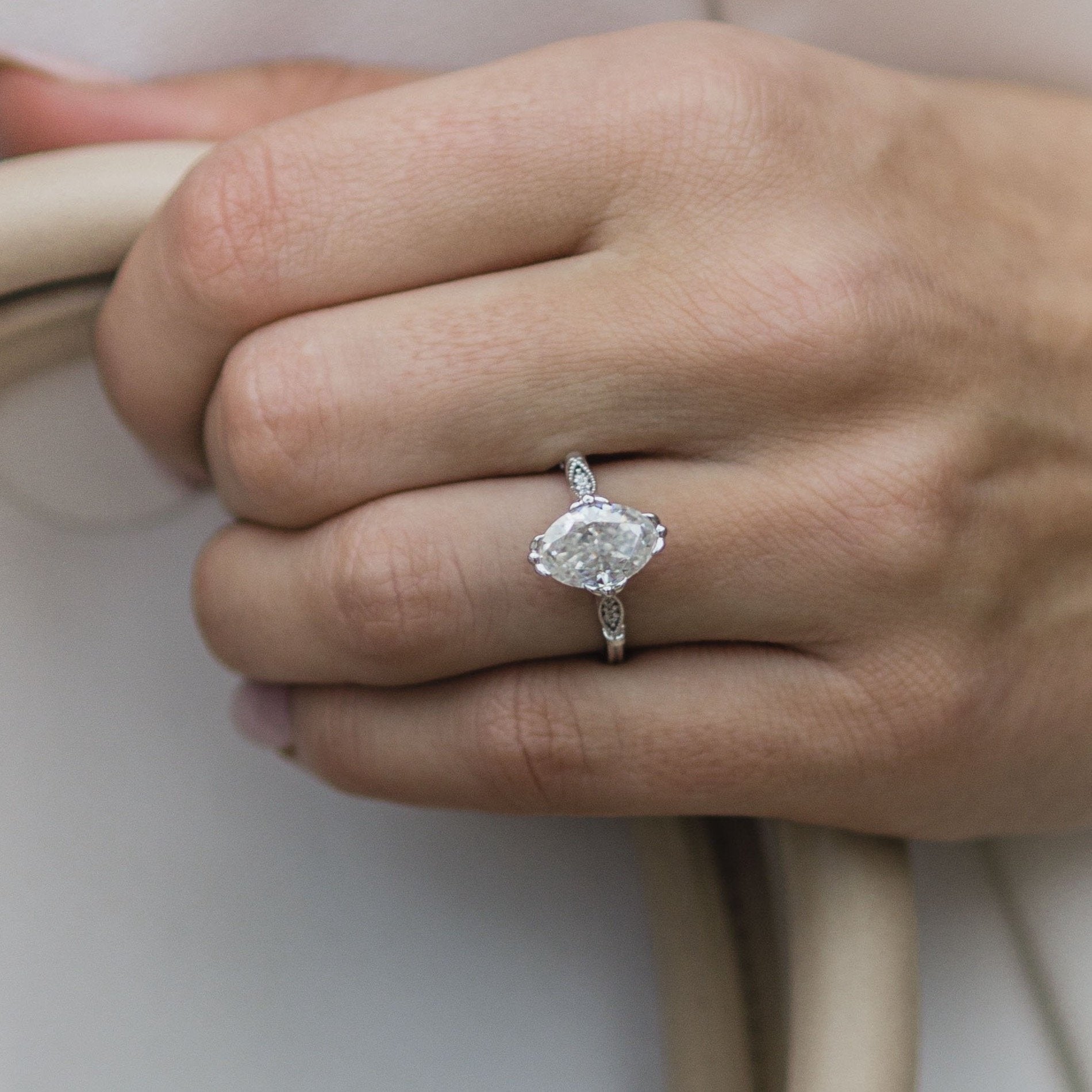Elongated Oval Moissanite Ring