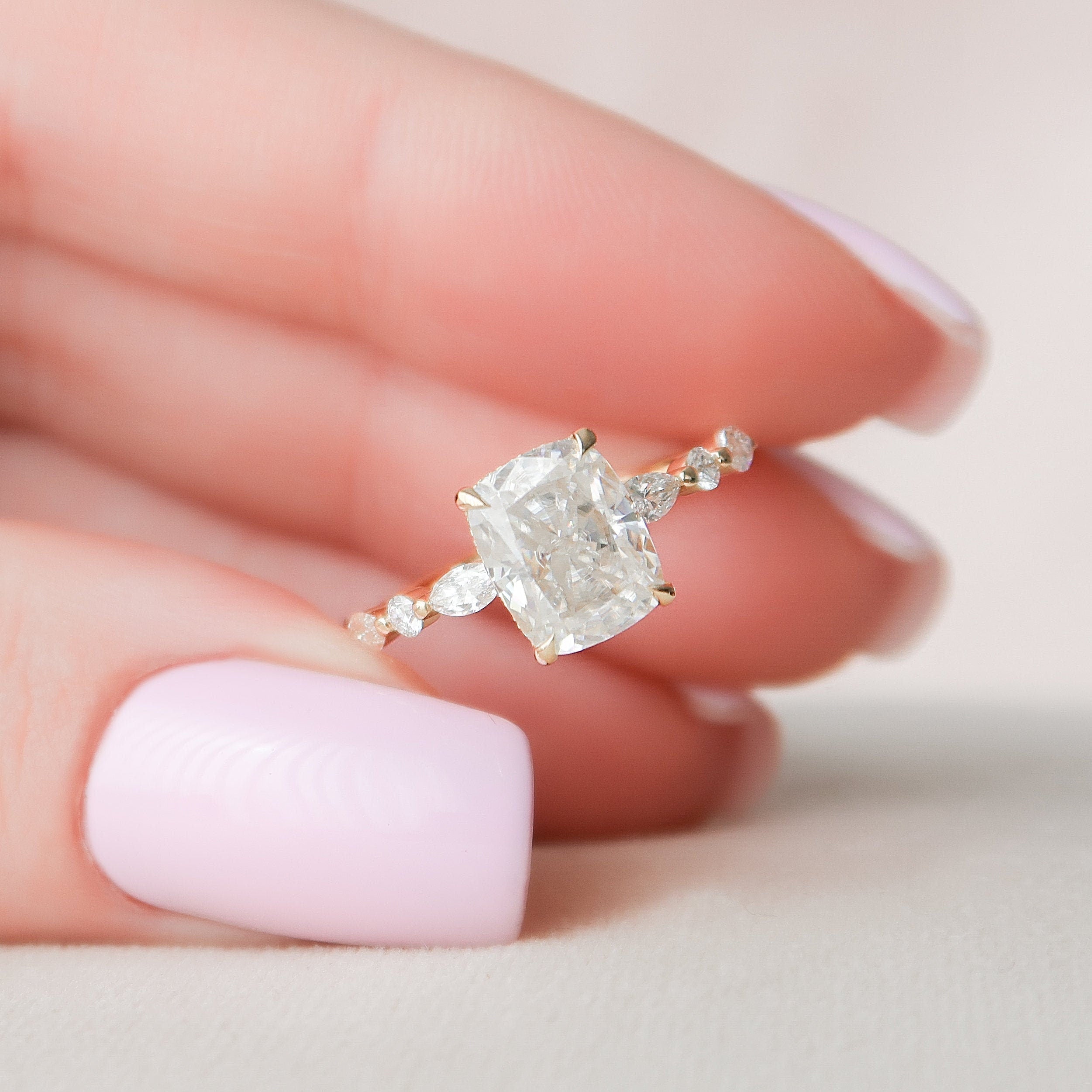 Elongated Cushion Moissanite Ring