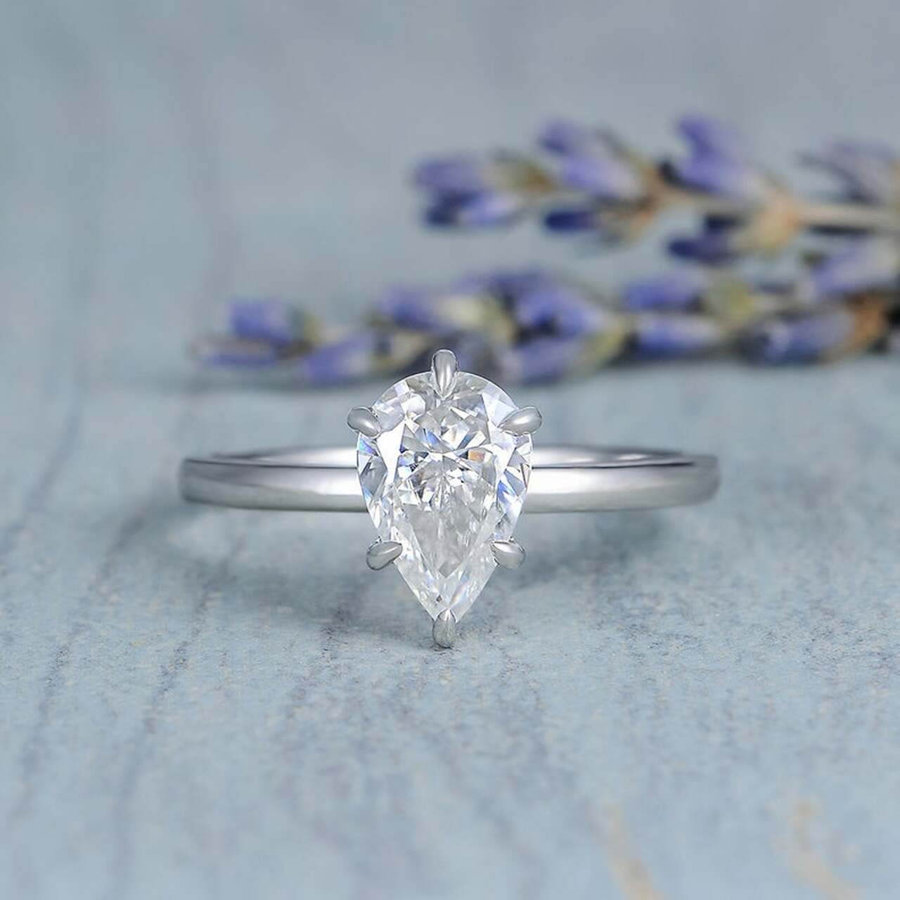 Pear Cut Moissanite Engagement Ring