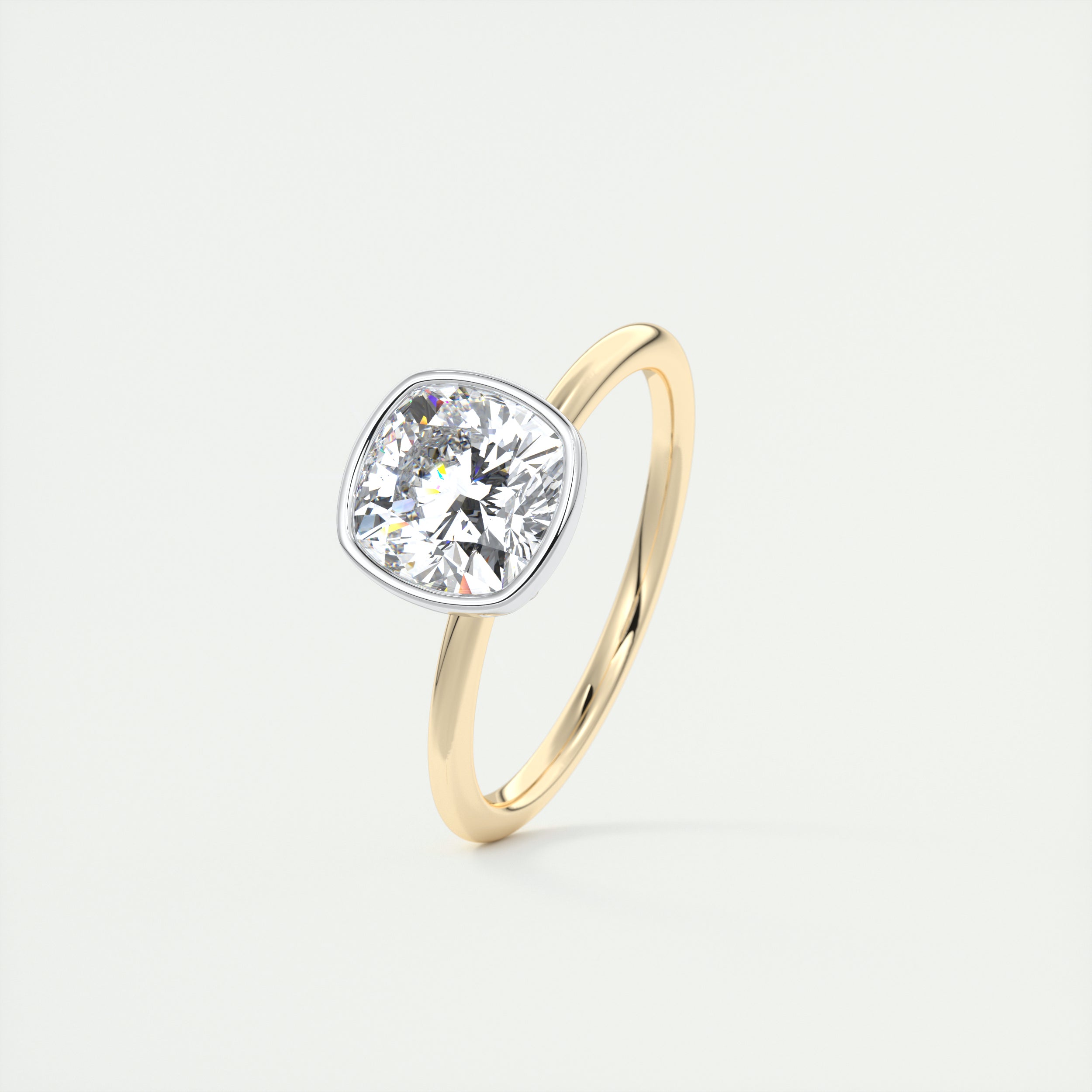2CT Cushion Two Tone Moissanite Diamond Bezel Set Engagement Ring