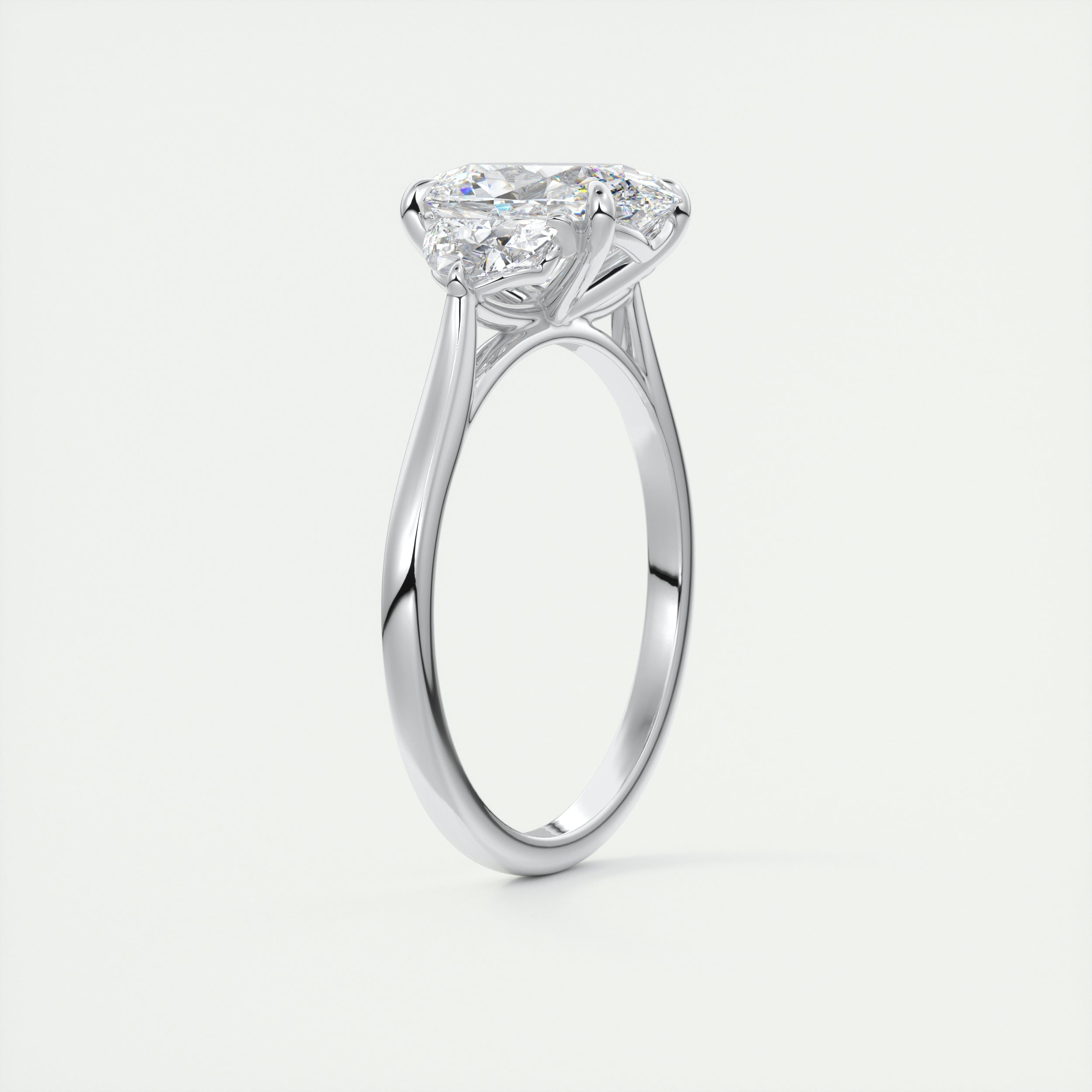 2.0CT Oval Four Prong Moissanite Diamond Three Stone Engagement Ring