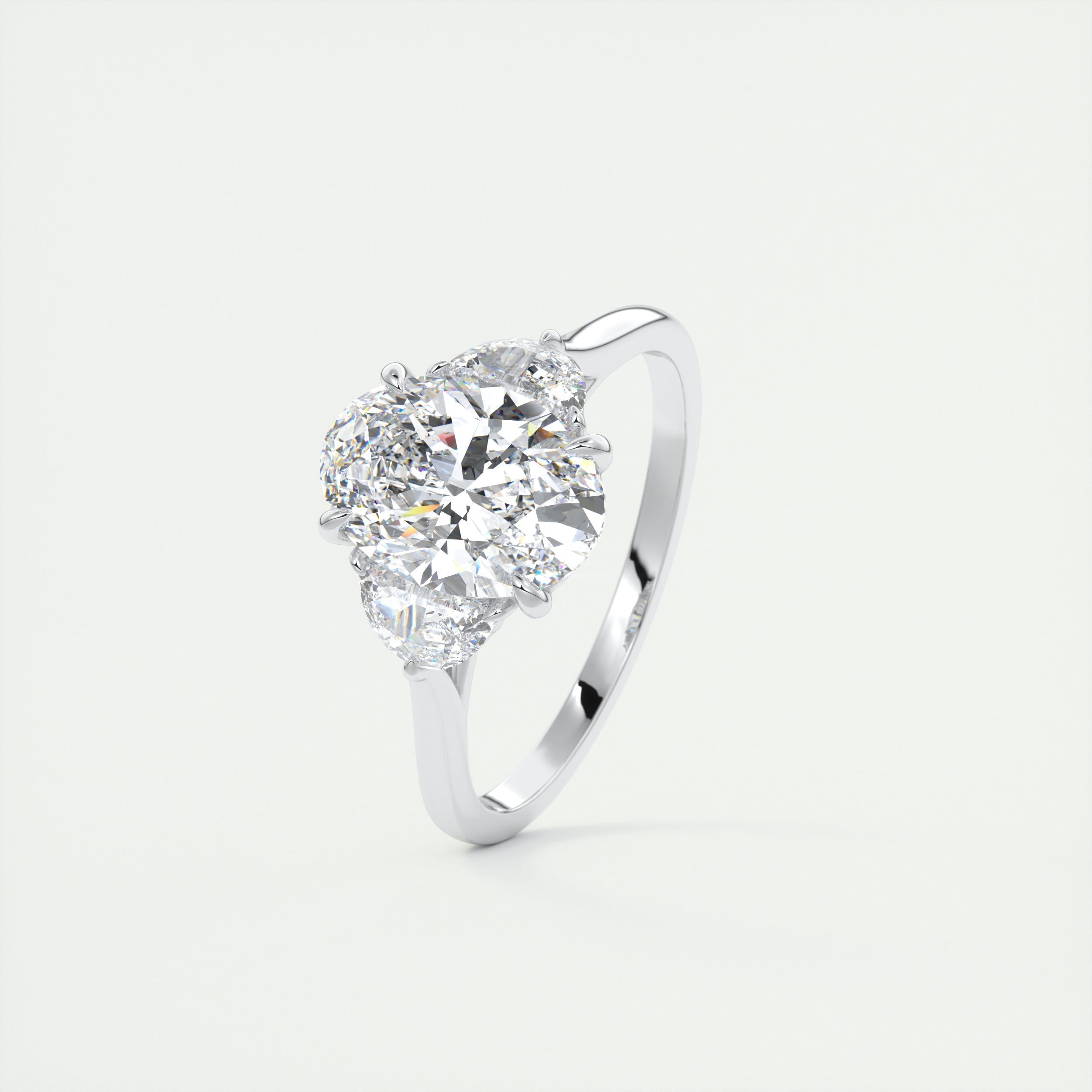 2.0CT Oval Four Prong Moissanite Diamond Three Stone Engagement Ring