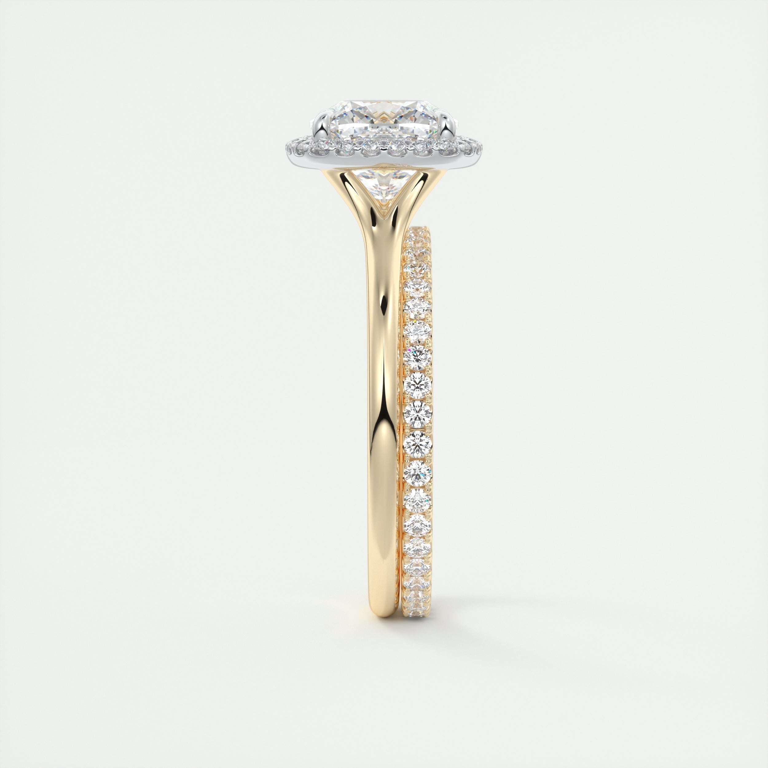 2CT Cushion Halo Moissanite Diamond Two Tone Engagement Ring With Solitaire Setting 
