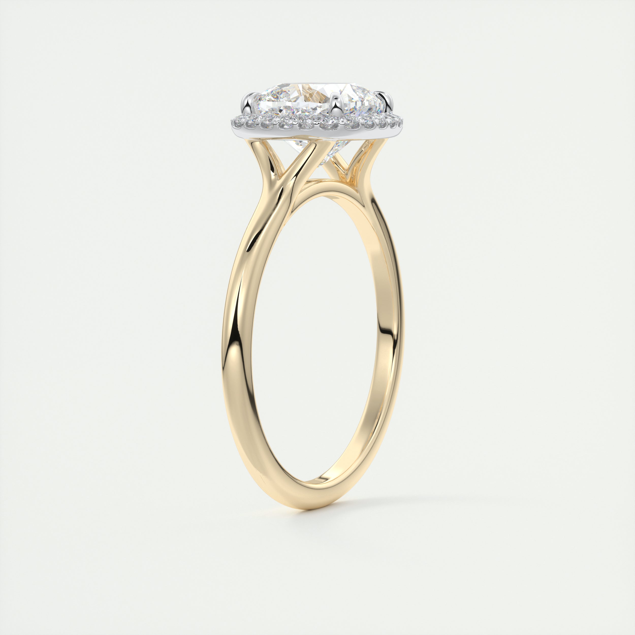 2CT Cushion Halo Moissanite Diamond Two Tone Engagement Ring With Solitaire Setting 