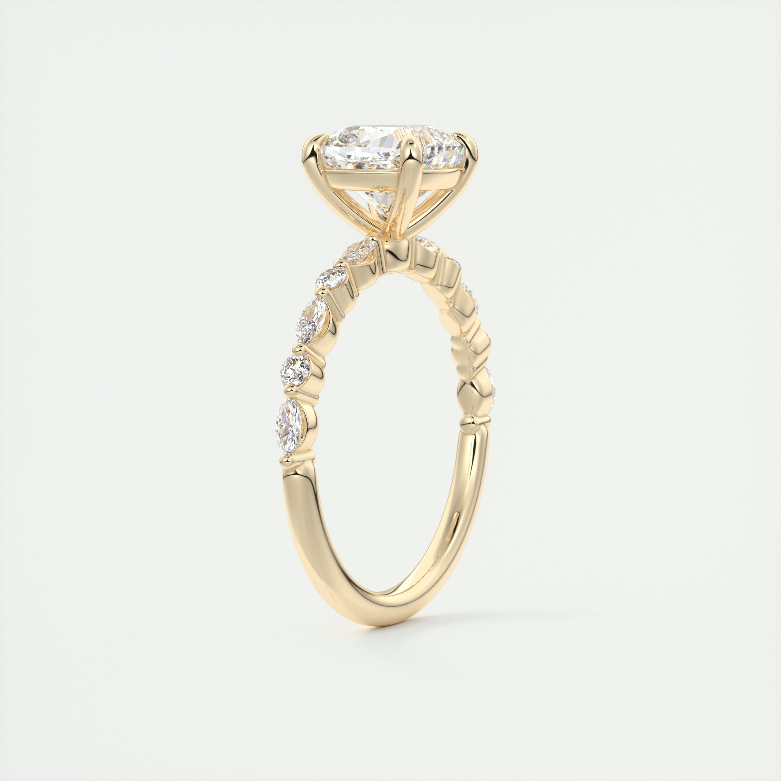 2CT Cushion Pave Moissanite Diamond Four Prong Engagement Ring