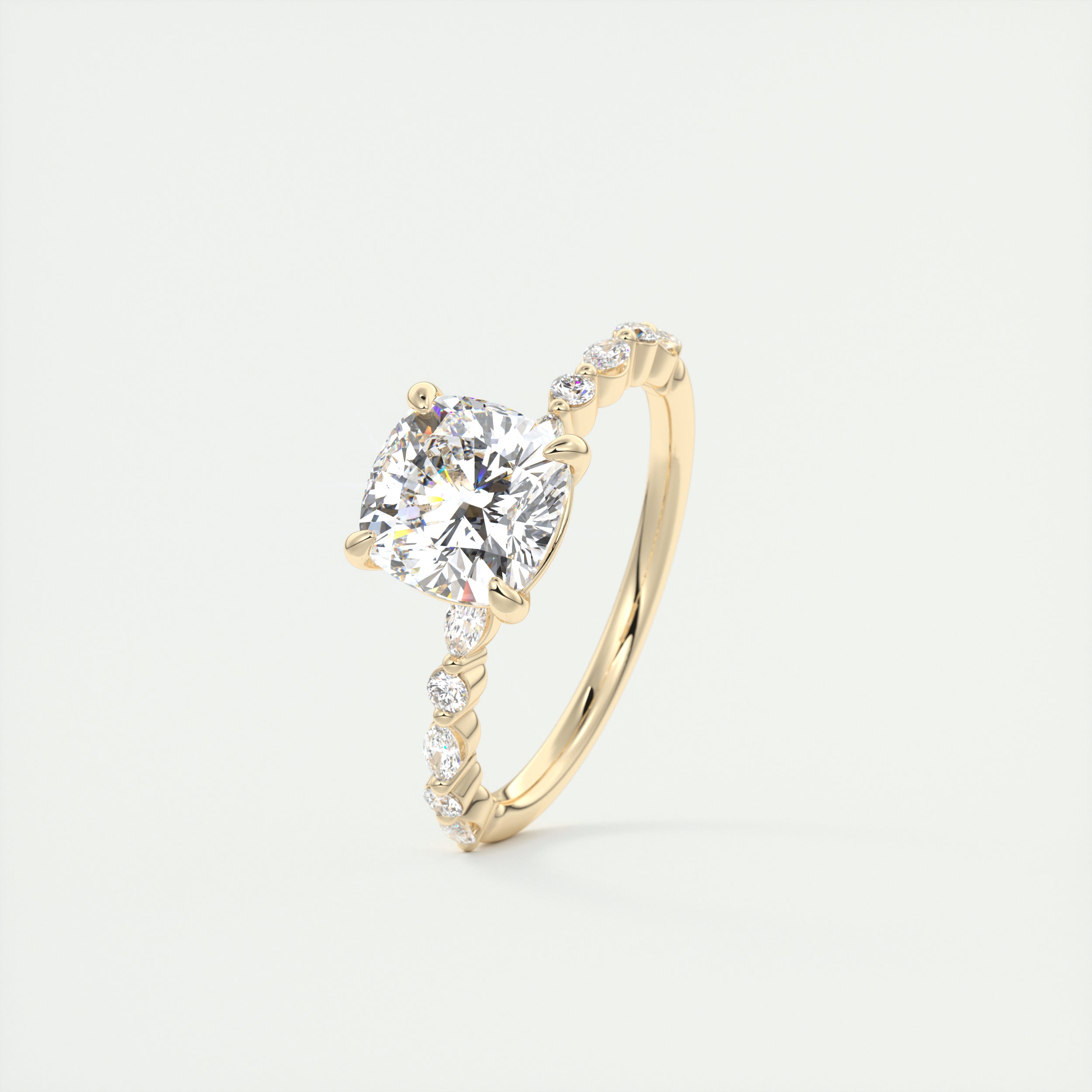 2CT Cushion Pave Moissanite Diamond Four Prong Engagement Ring